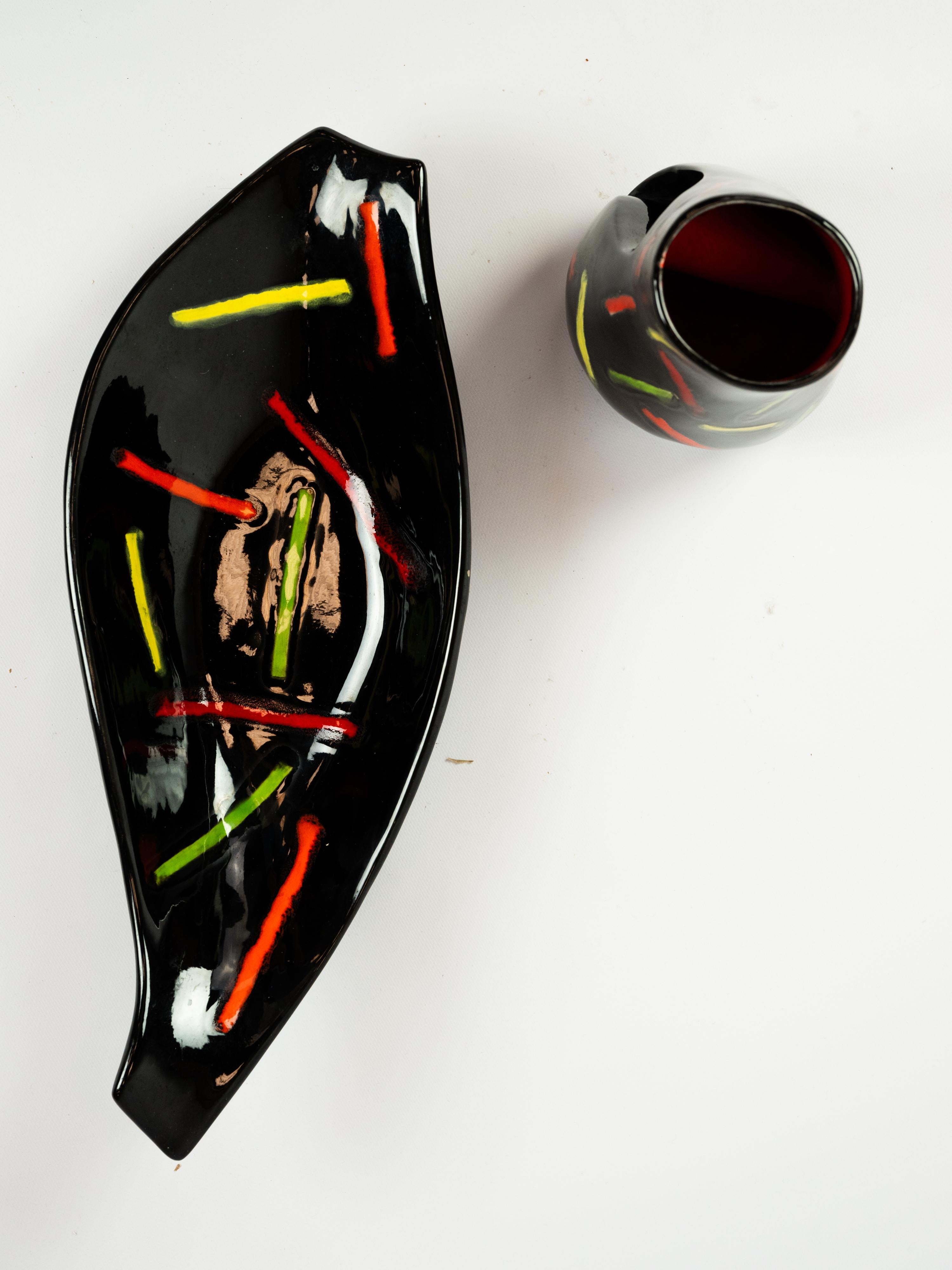 Funky 90's Keramik Set, Vase und Tidy aus Vallauris, Frankreich im Zustand „Gut“ im Angebot in NICE, FR