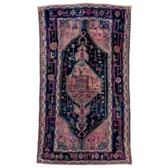 Funky and Rustic Antique Persian Malayer Rug, Pink and Navy Field, circa 1930s