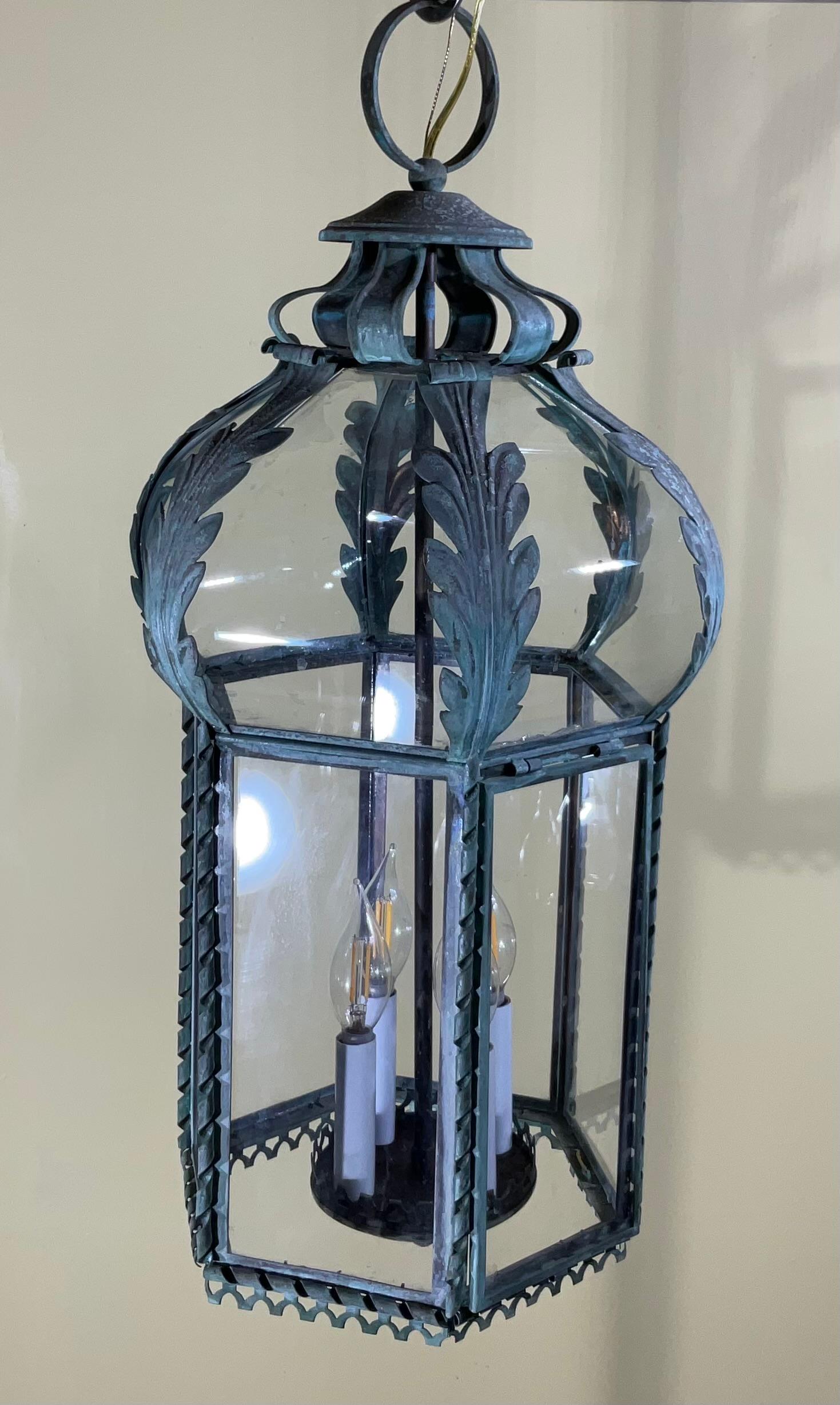 Brass Funky Antique French Hanging Lantern or Chandler