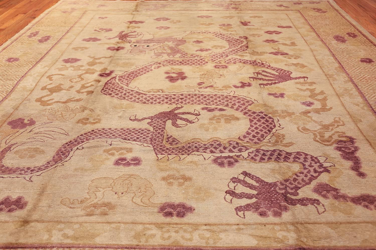 Chinese Export Funky Antique Purple Chinese Dragon Design Rug. Size: 11 ft x 14 ft