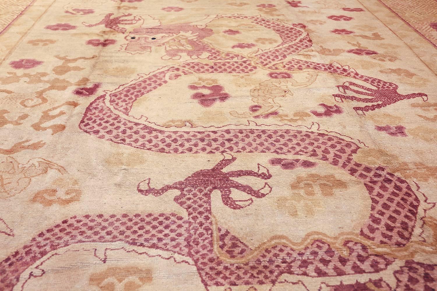 Hand-Knotted Funky Antique Purple Chinese Dragon Design Rug. Size: 11 ft x 14 ft