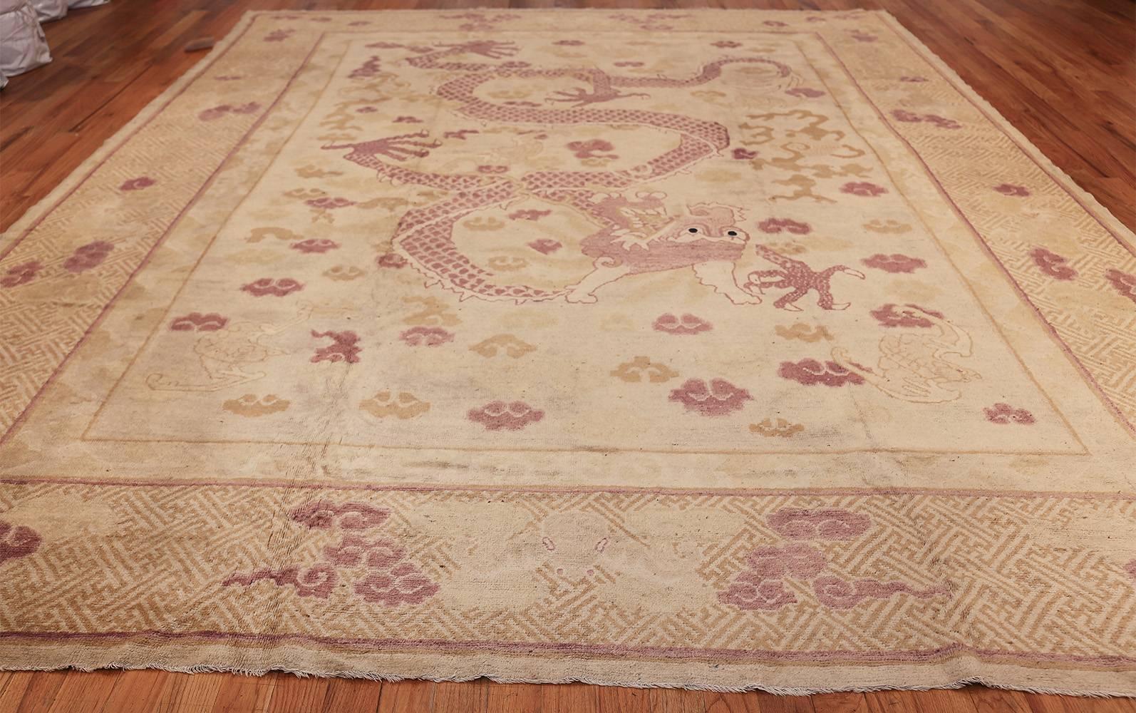 Funky Antique Purple Chinese Dragon Design Rug. Size: 11 ft x 14 ft 1