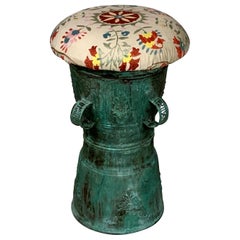 Funky Antique Suzani Bronze Stool or Side Table