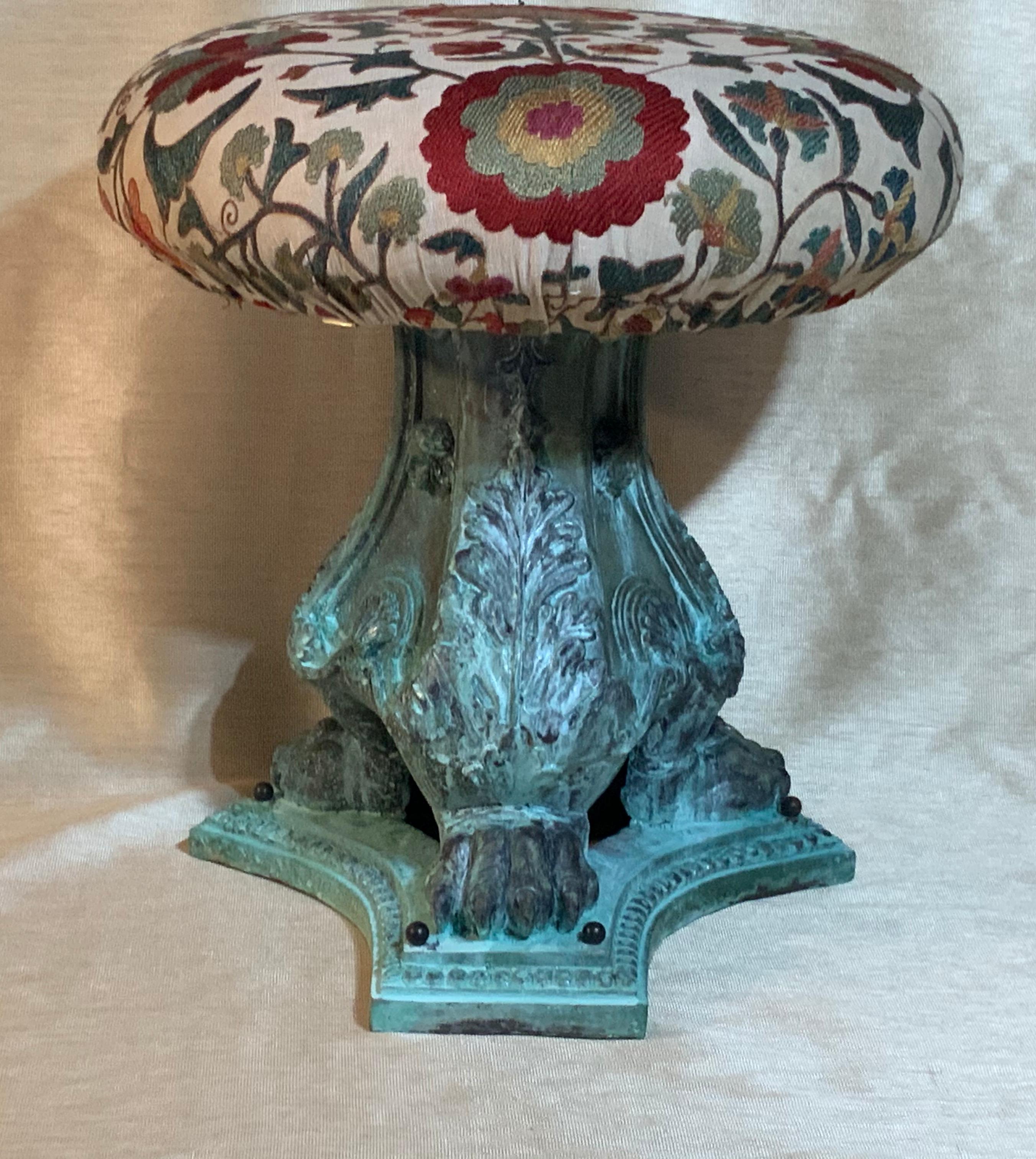 Uzbek Funky Antique Suzani Stool or Side Table