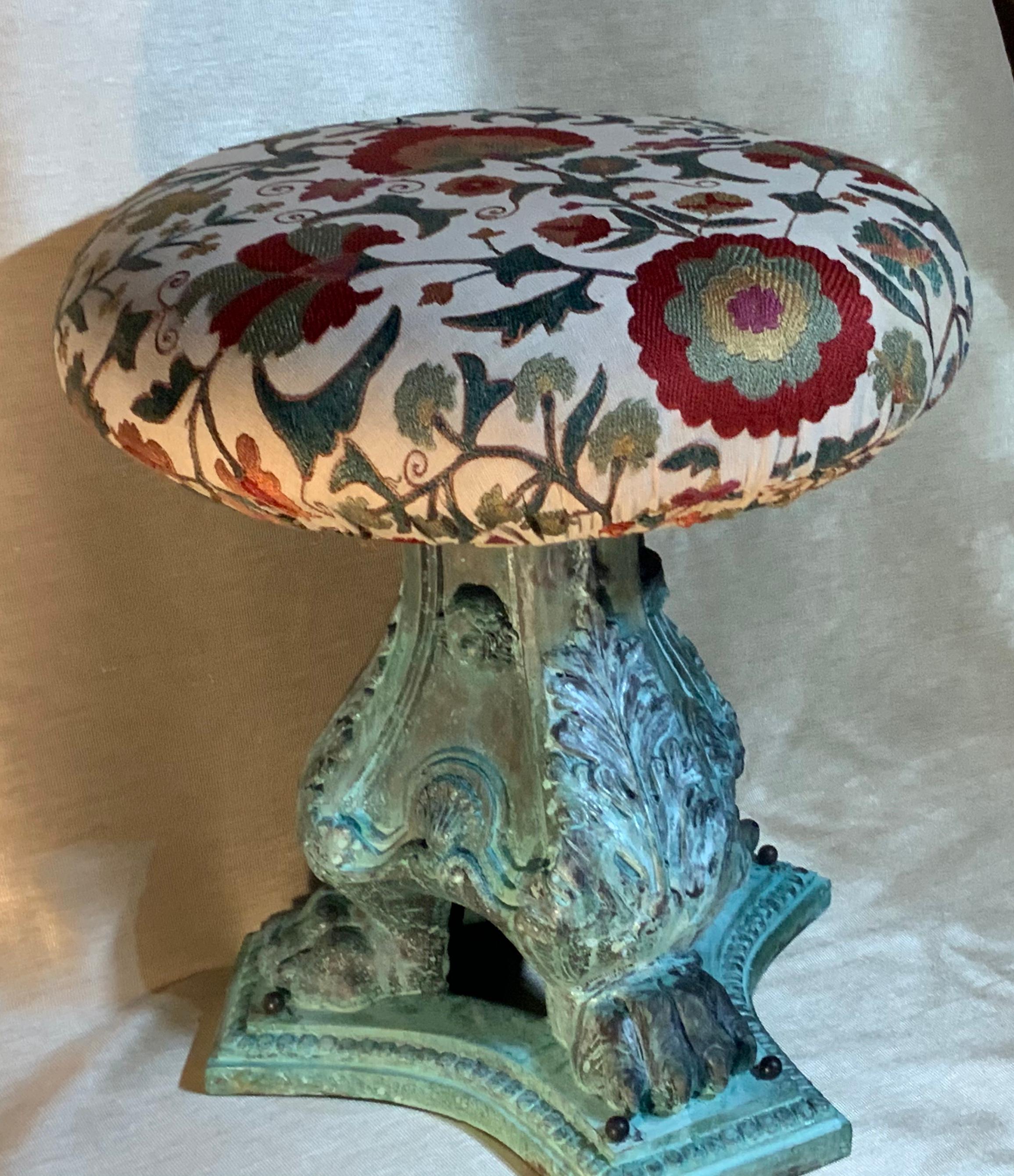 20th Century Funky Antique Suzani Stool or Side Table