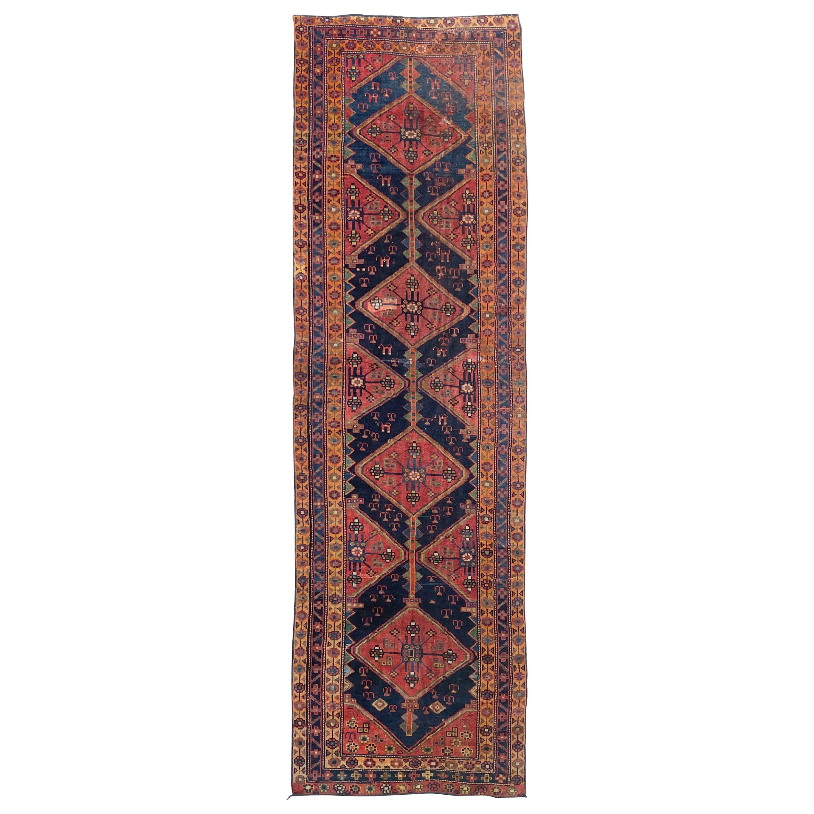 Funky Boho Vintage Kurdischer Vintage-Läufer mit schillernden Farben, ca. 1950er Jahre