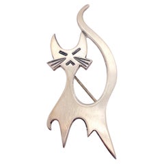 Beaujewels Broche en Argent Sterling signée Cat Prancing Kitty Pin 2" x 1".