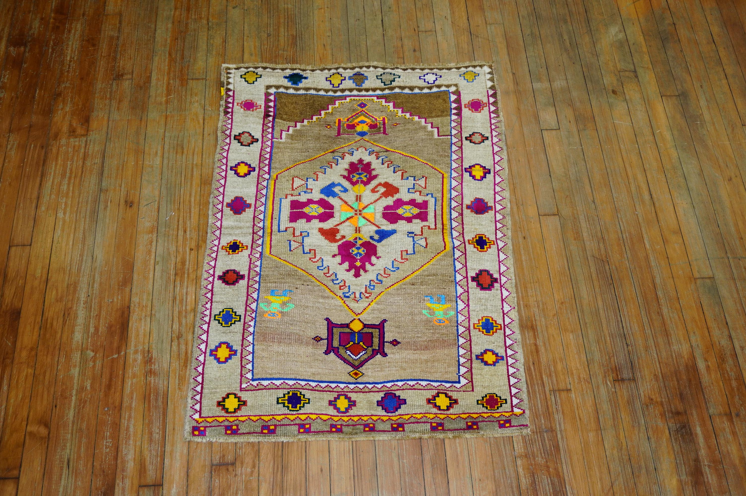 Funky Color Turkish 20th Century Wool Cotton Scatter Size Pictorial Rug 2