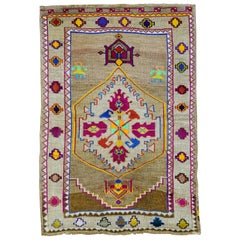 Retro Funky Color Turkish 20th Century Wool Cotton Scatter Size Pictorial Rug