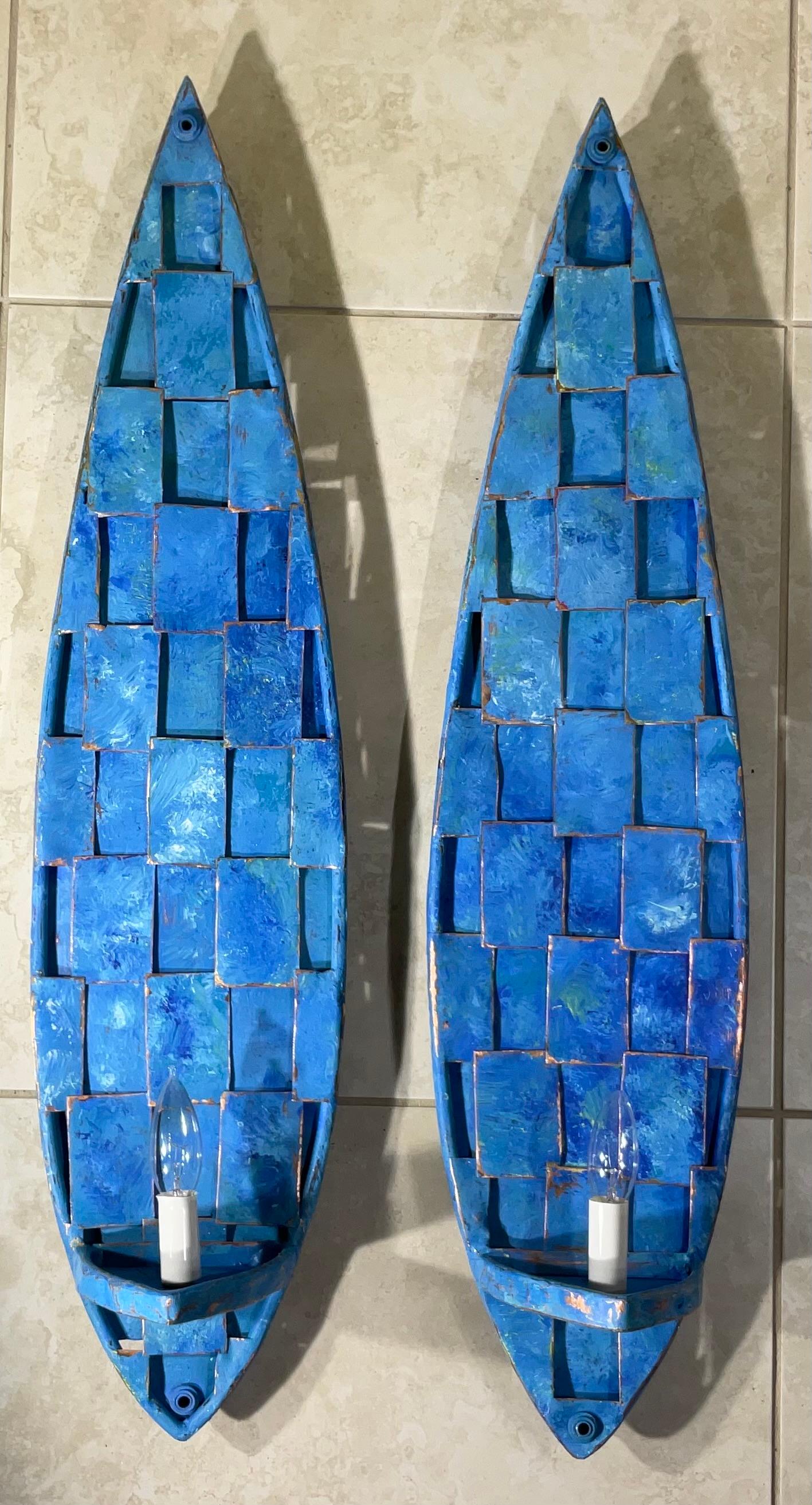 Funky Sconcese da parete cubiste in rame - Stile Art Deco realizzato a mano In condizioni buone in vendita a Delray Beach, FL