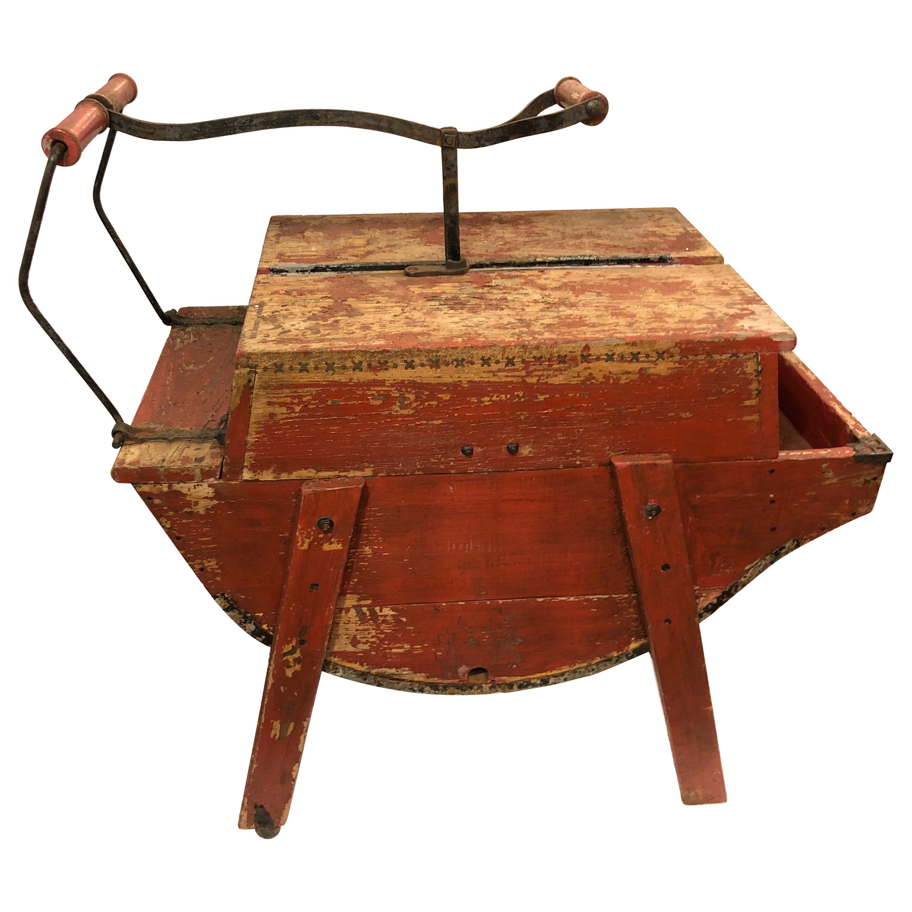 Funky Distressed Red Wooden Vintage Washing Machine For Sale