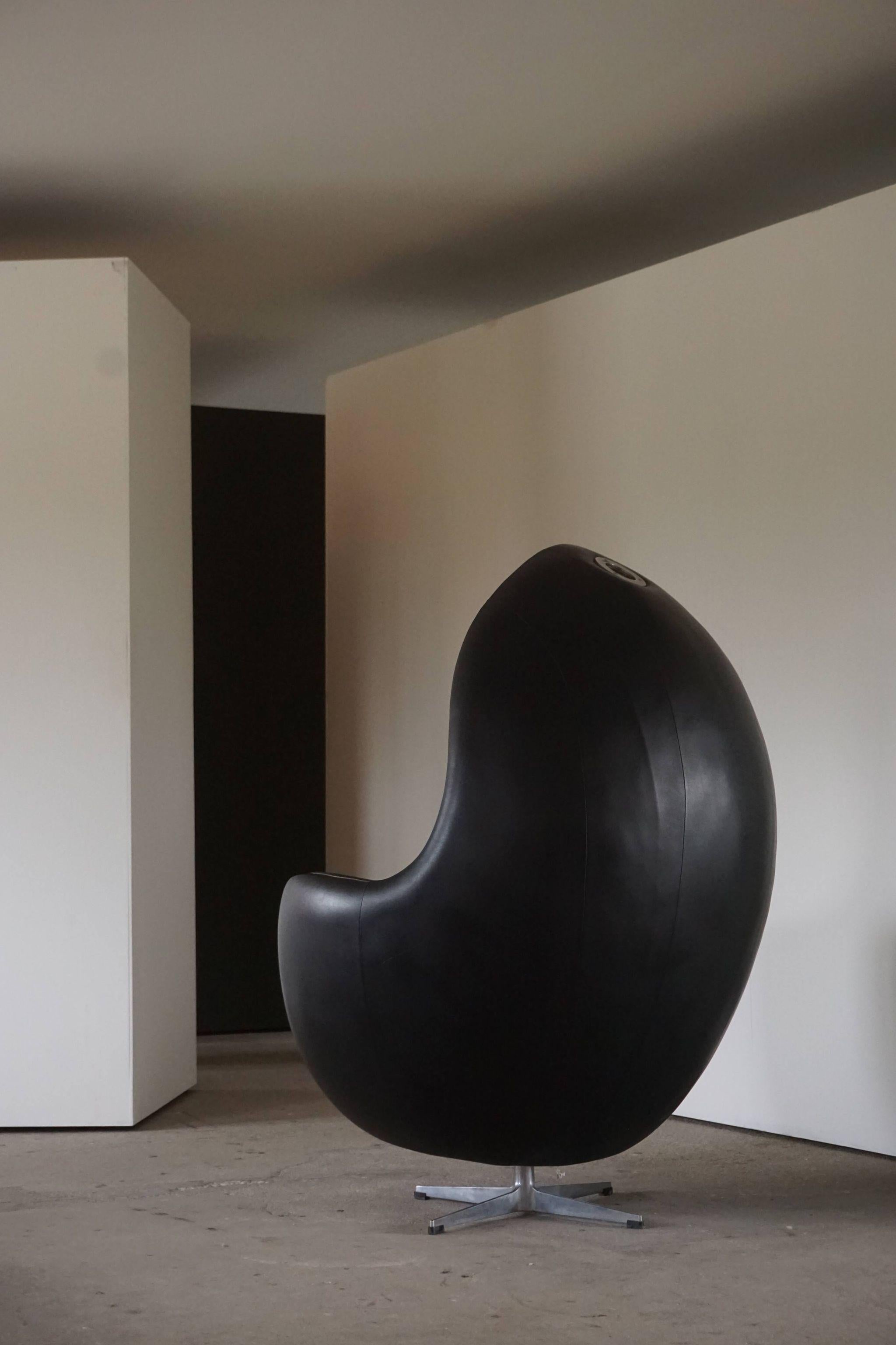 Space Age Funky European Space Chair in Leather and Lambwool, Shaped like an Egg, 1980s
