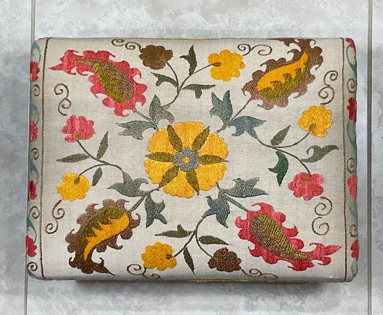 Funky Hand Embroidery Suzani Upholstered Foot Stool For Sale at 1stDibs