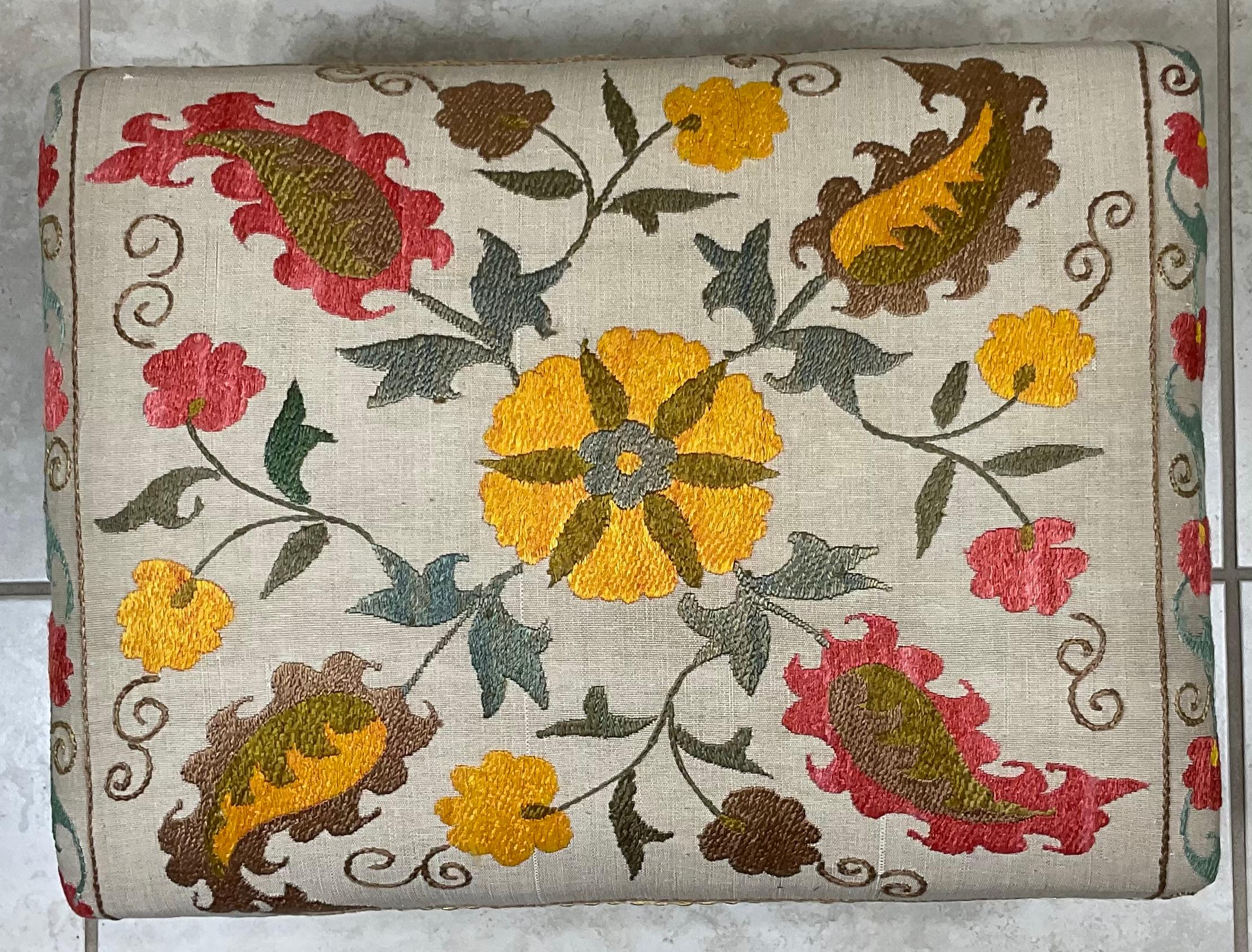 Embroidered Funky Hand Embroidery Suzani Upholstered Foot Stool