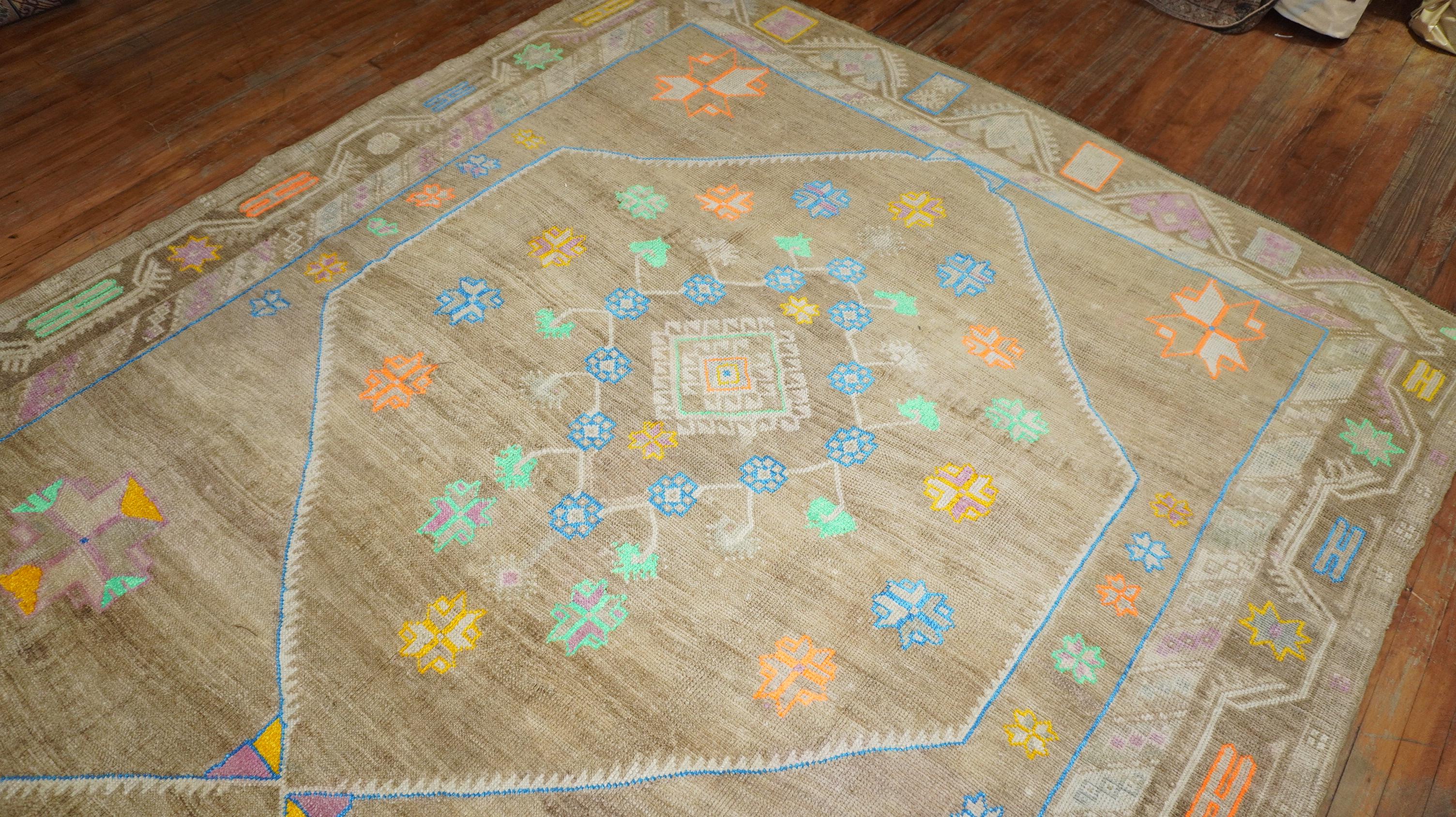 Funky Kars Turkish 20th Century Wool Cotton Odd Size Large Scale Geometric Rug For Sale 10