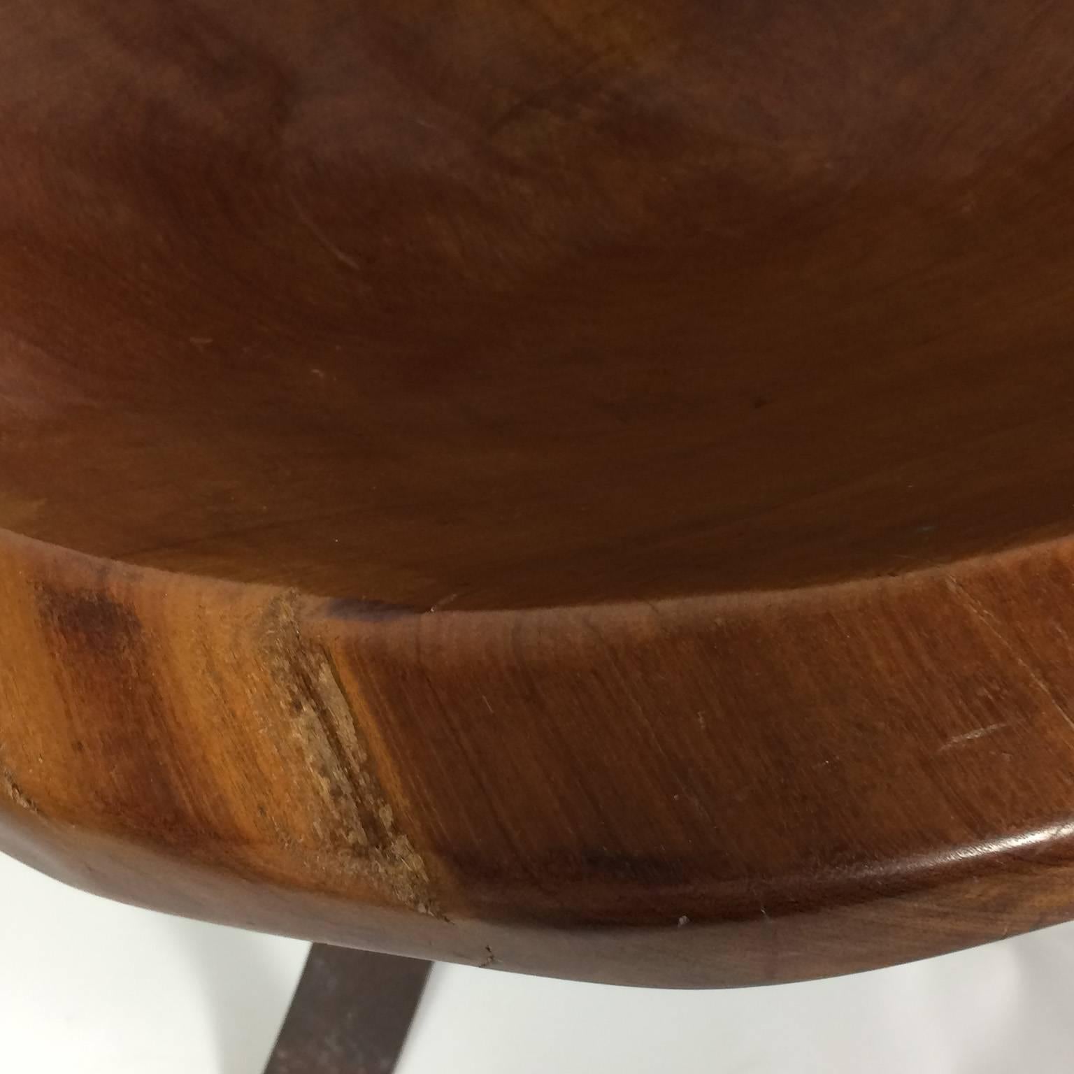 Funky Mid-Century Modern Carved Wood Barrel Chair In Good Condition In Concord, MA