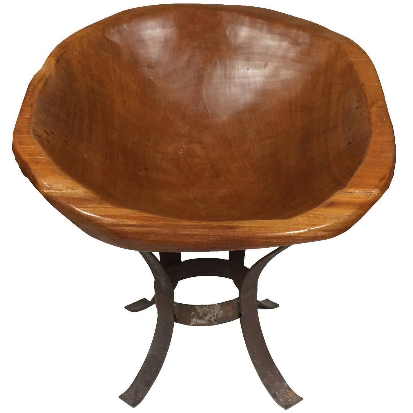 Funky Mid-Century Modern Carved Wood Barrel Chair