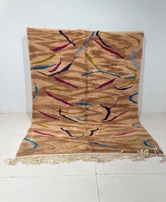 Funky Neutral Animal Print Modern Moroccan Wool Beni M'Rirt Handwoven Rug