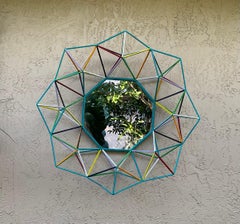 Funky One-of-a-Kind Hand-Painted Geometric Metal Mirror – 3D Sunburst Wall Art