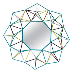 Funky One-of-a-Kind Hand-Painted Geometric Metal Mirror – 3D Sunburst Wall Art