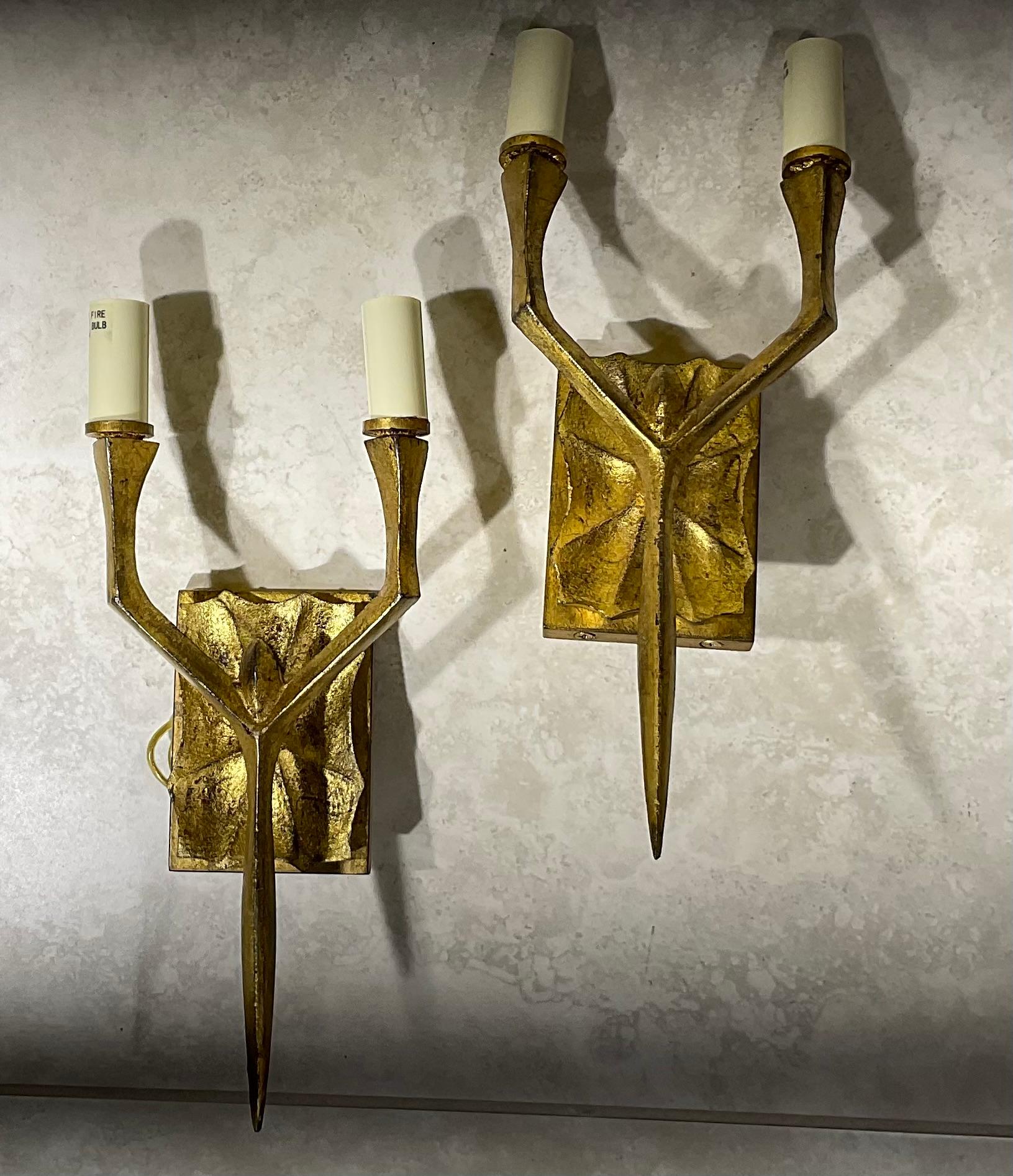 Funky Pair Of Brutalist Style Wall Sconces  For Sale 4
