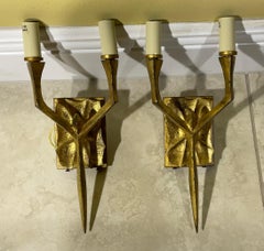 Funky Pair Of Brutalist Style Wall Sconces