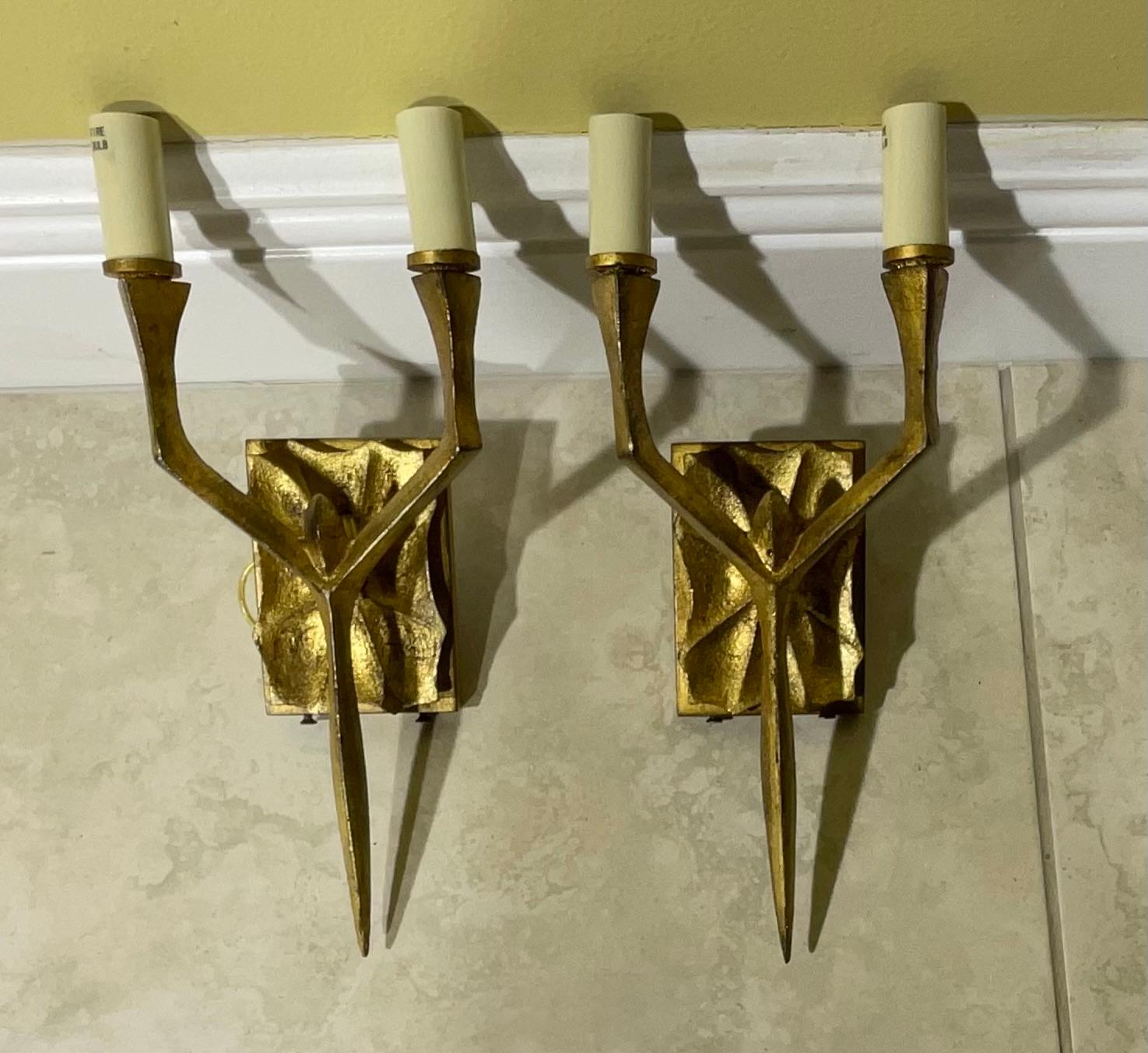 Hand-Crafted Funky Pair Of Brutalist Style Wall Sconces  For Sale
