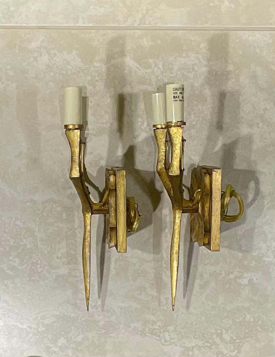 Funky Pair Of Brutalist Style Wall Sconces  In Good Condition For Sale In Delray Beach, FL