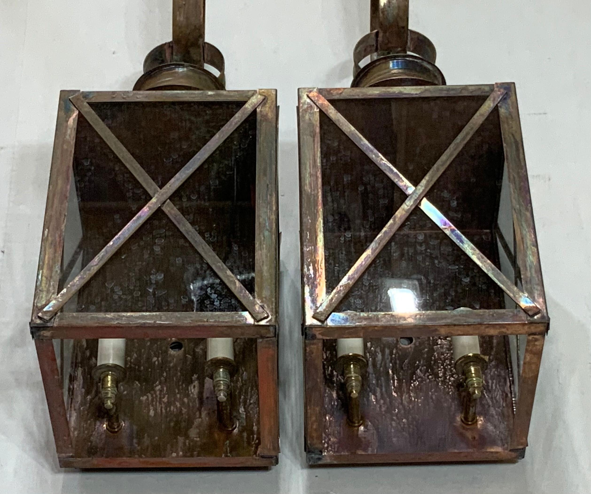 American Funky Pair of Solid Copper Wall Lantern