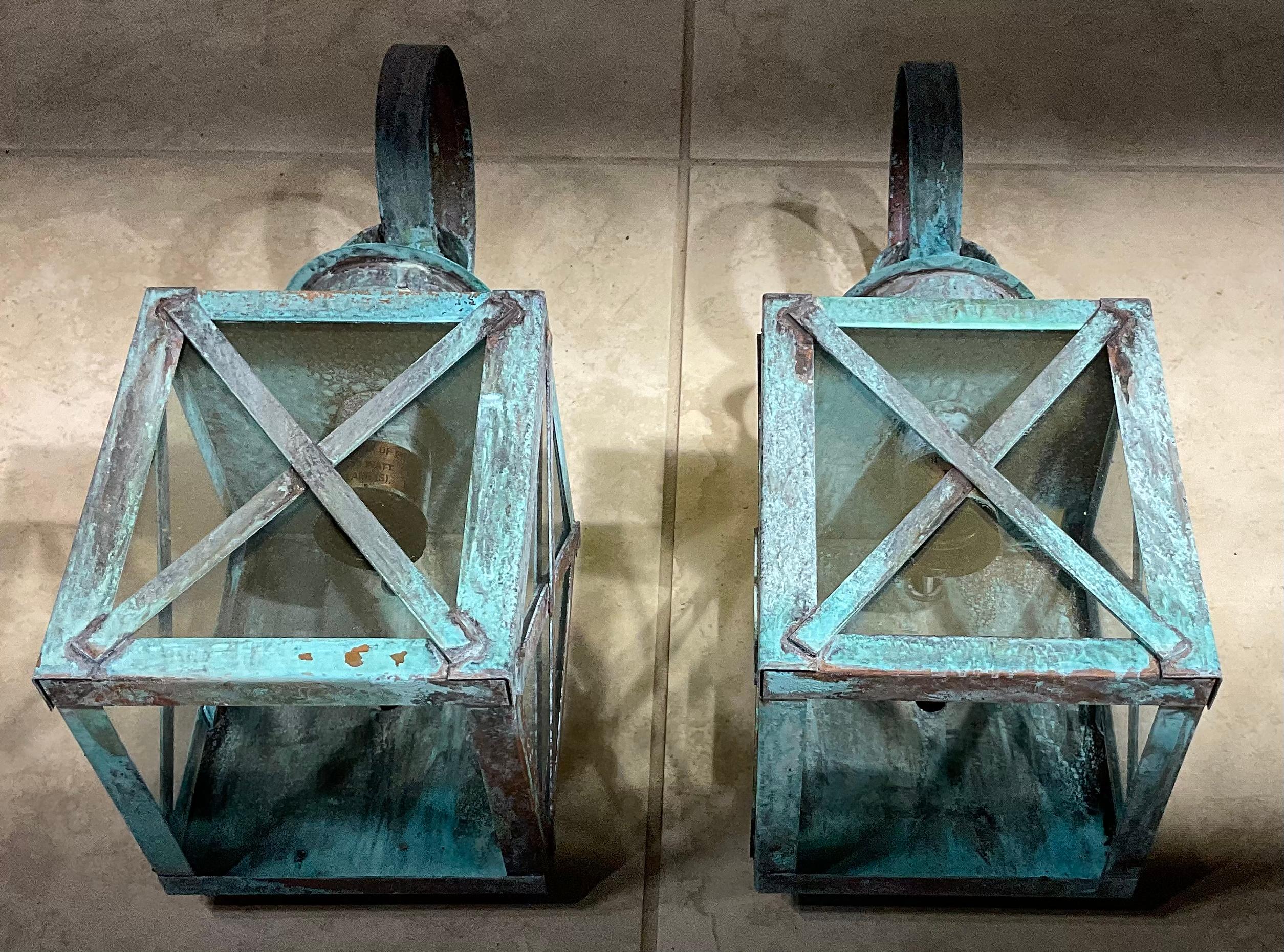 American Funky Pair of Solid Copper Wall Lantern For Sale