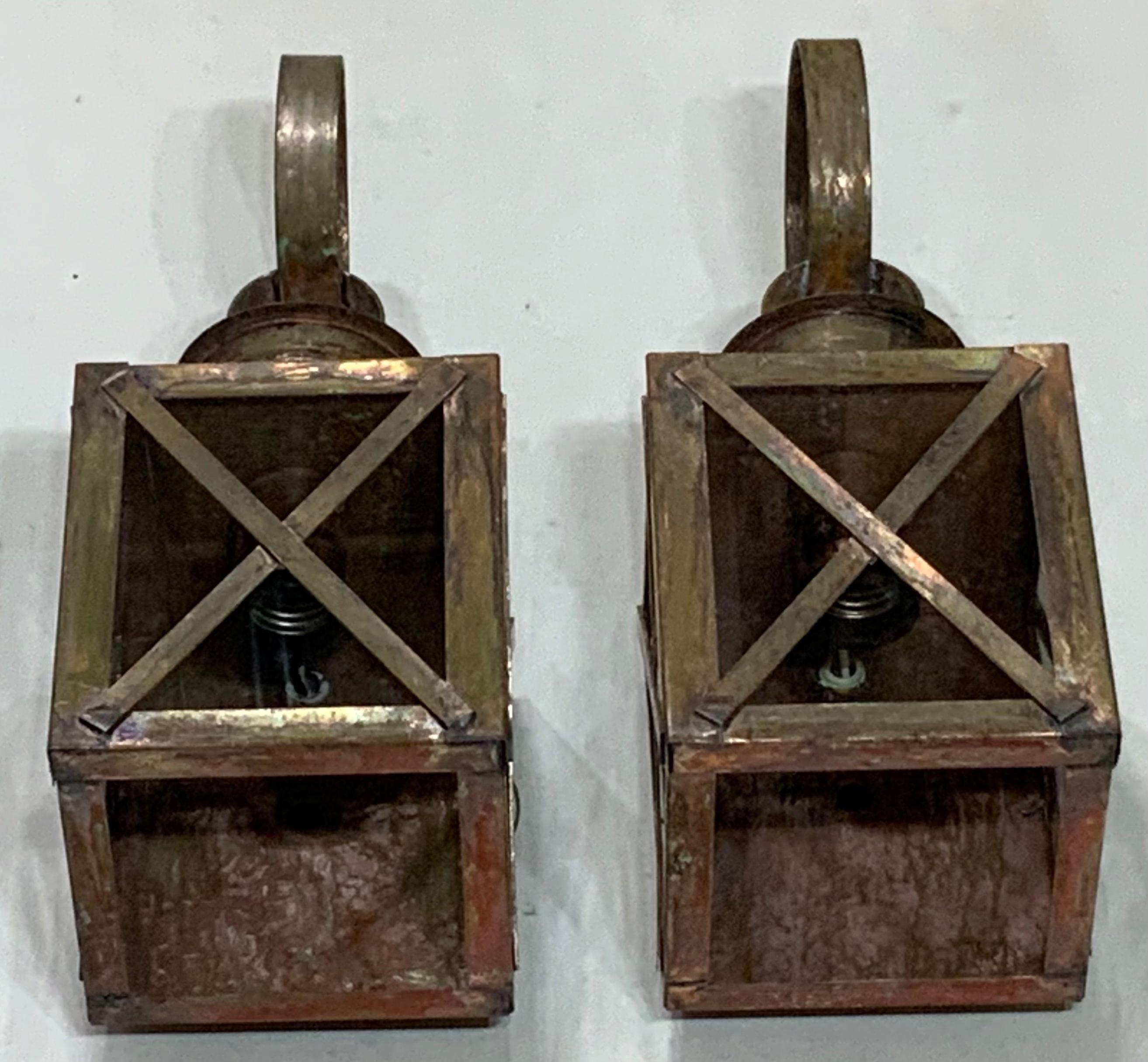American Funky Pair of Solid Copper Wall Lantern