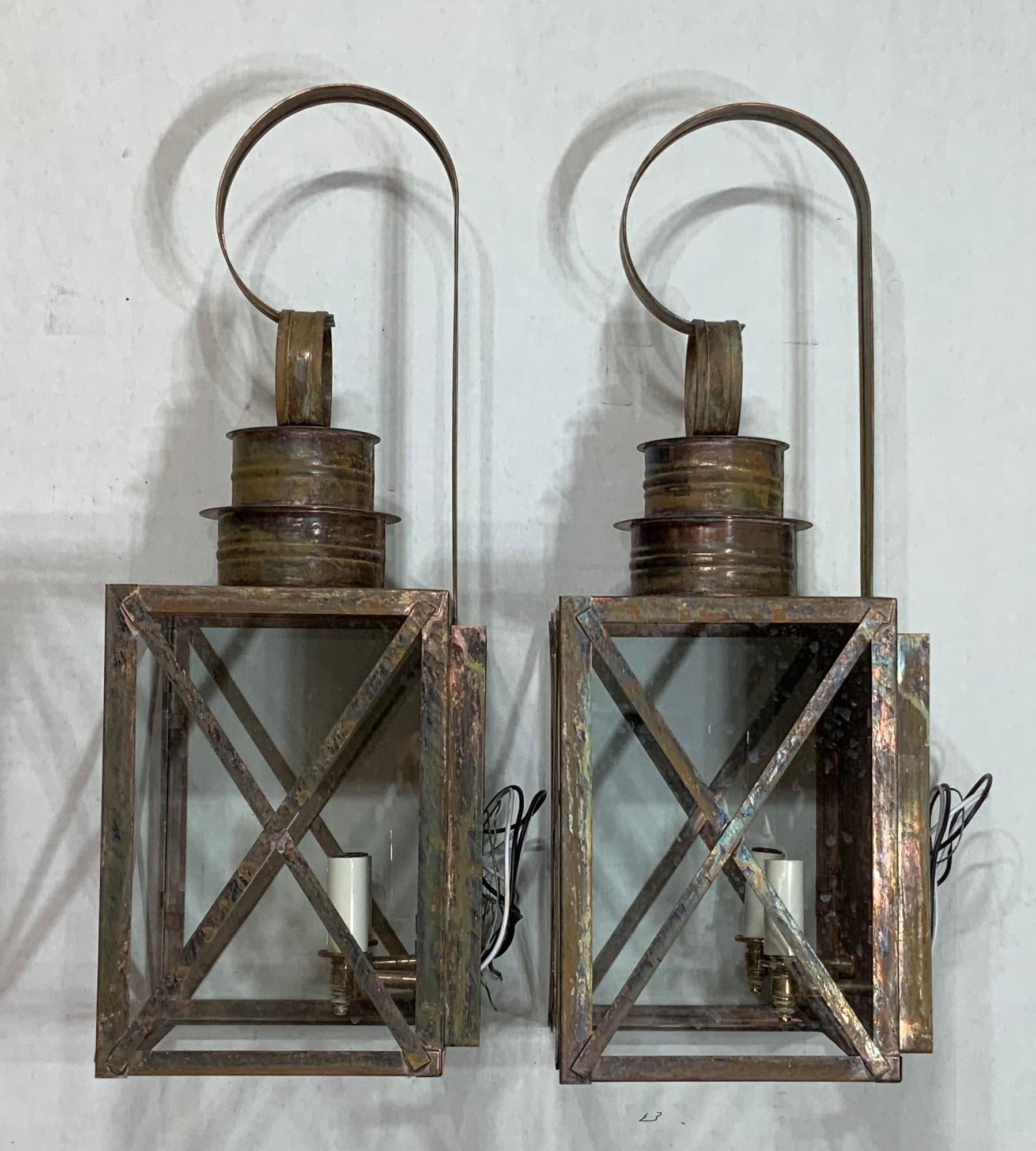 Contemporary Funky Pair of Solid Copper Wall Lantern