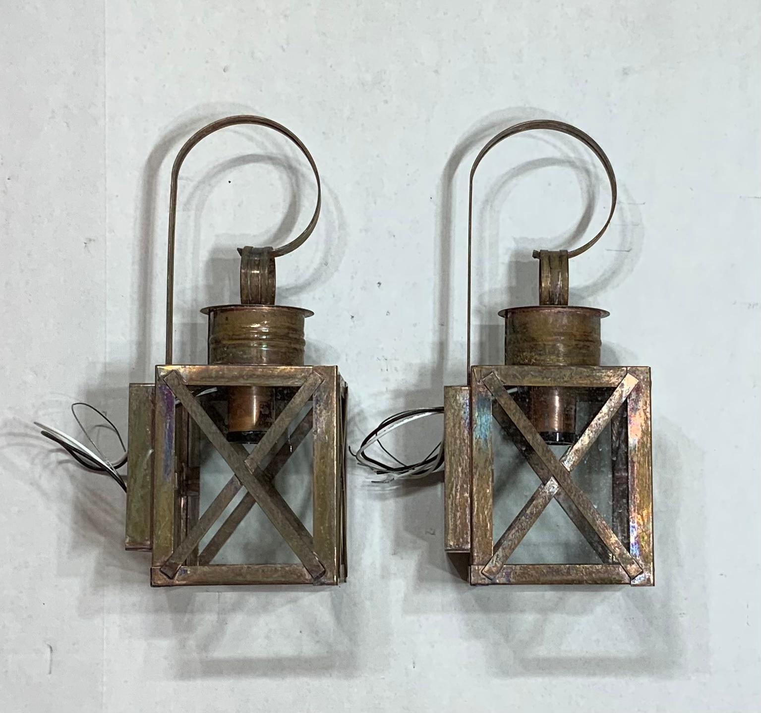 Contemporary Funky Pair of Solid Copper Wall Lantern