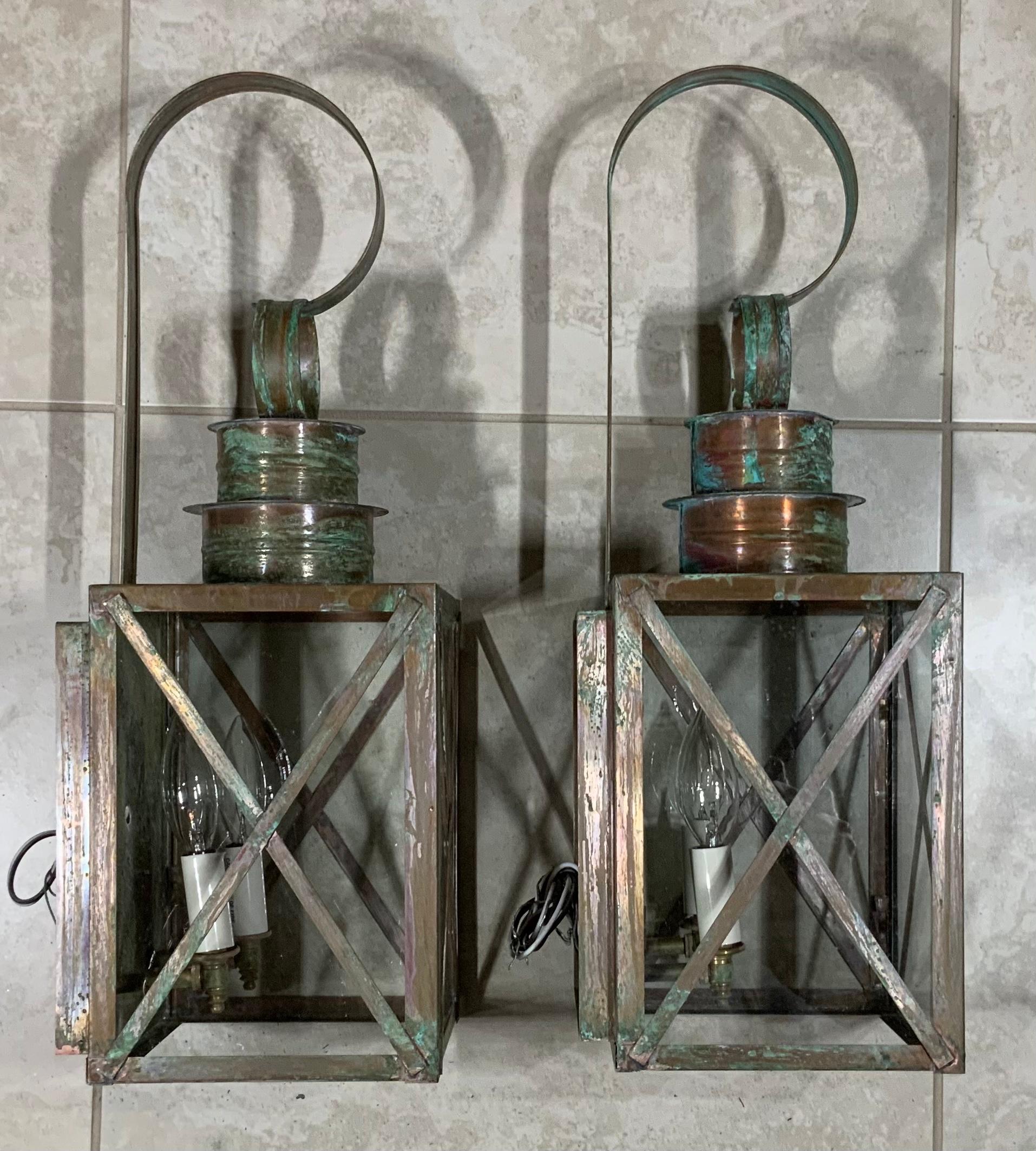 Funky Pair of Solid Copper Wall Lantern In Good Condition In Delray Beach, FL