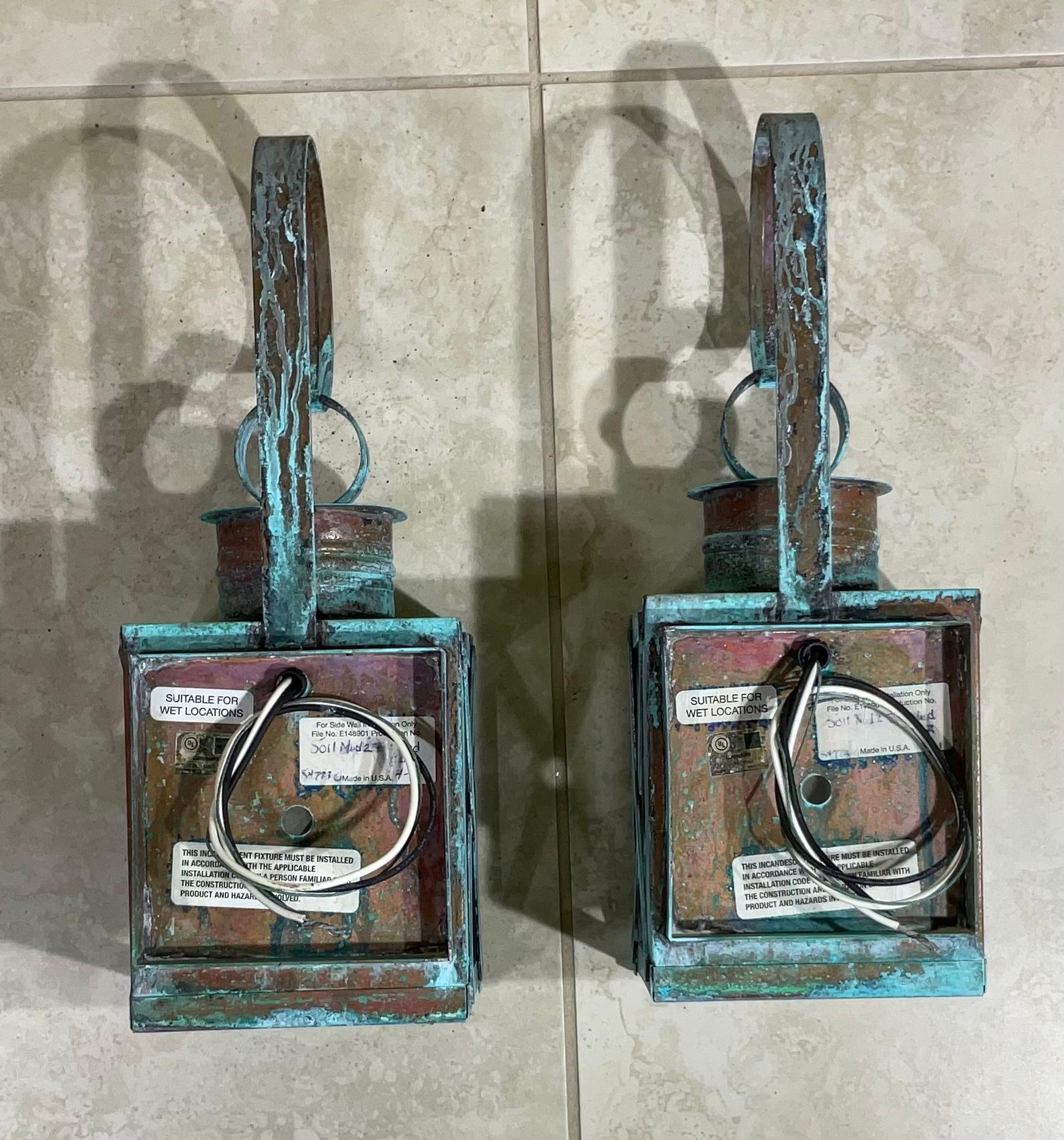 Contemporary Funky Pair of Solid Copper Wall Lantern For Sale