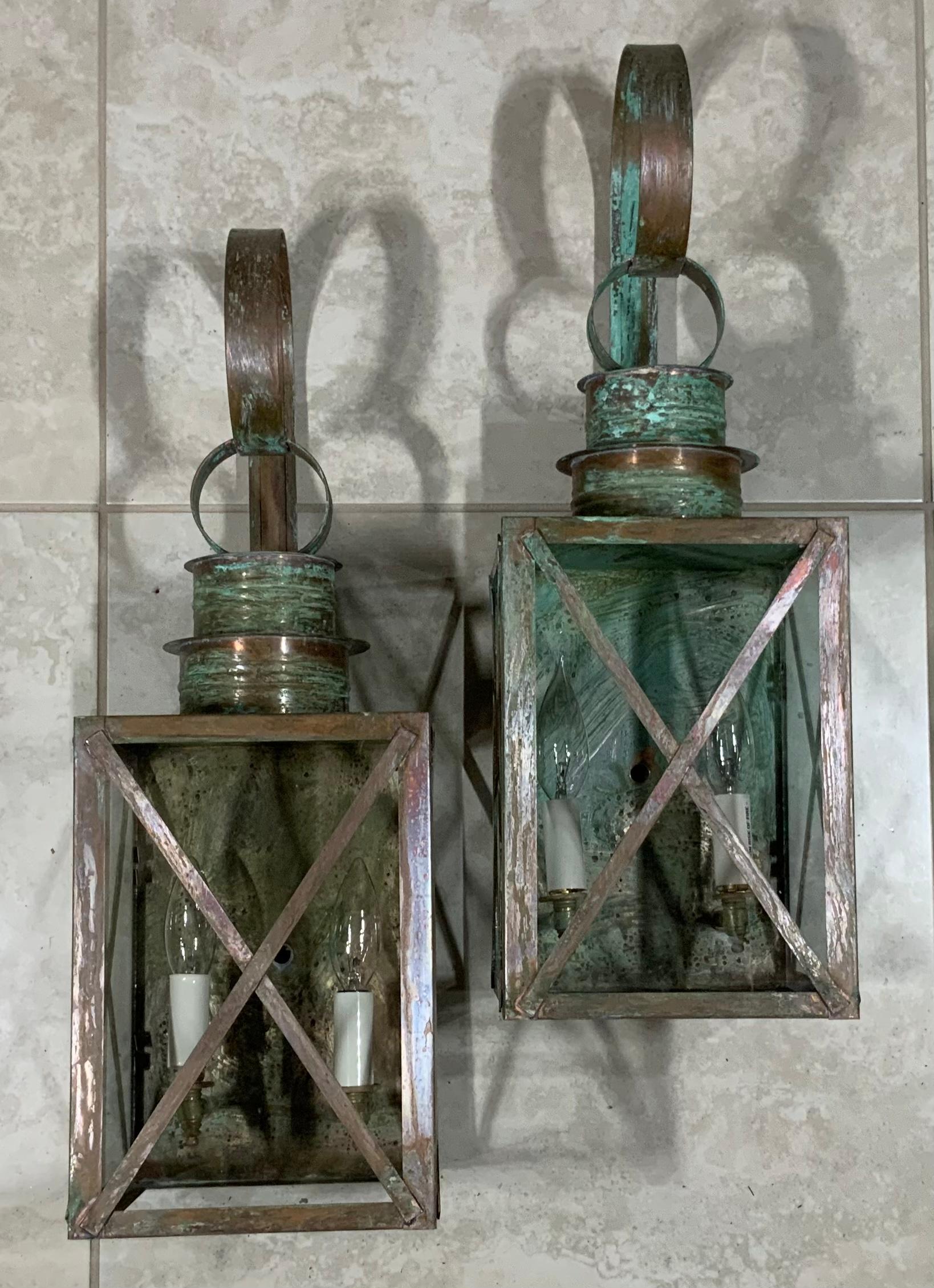 Contemporary Funky Pair of Solid Copper Wall Lantern