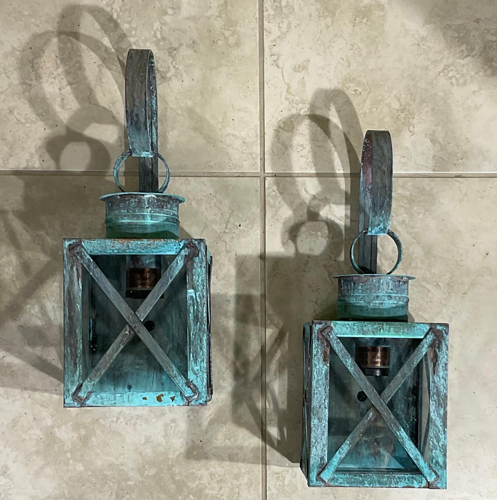 Funky Pair of Solid Copper Wall Lantern For Sale 1