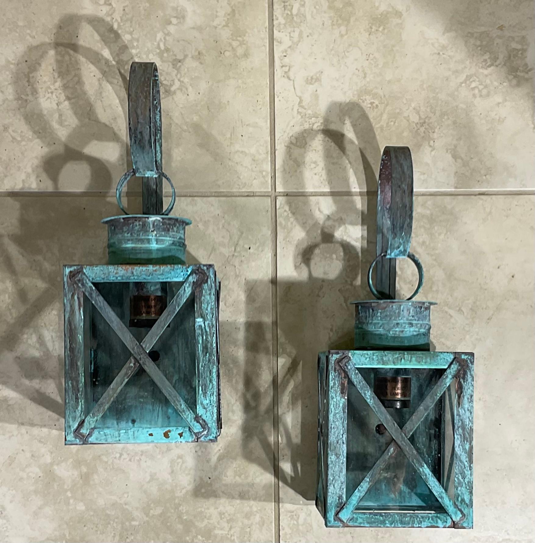 Funky Pair of Solid Copper Wall Lantern For Sale 3