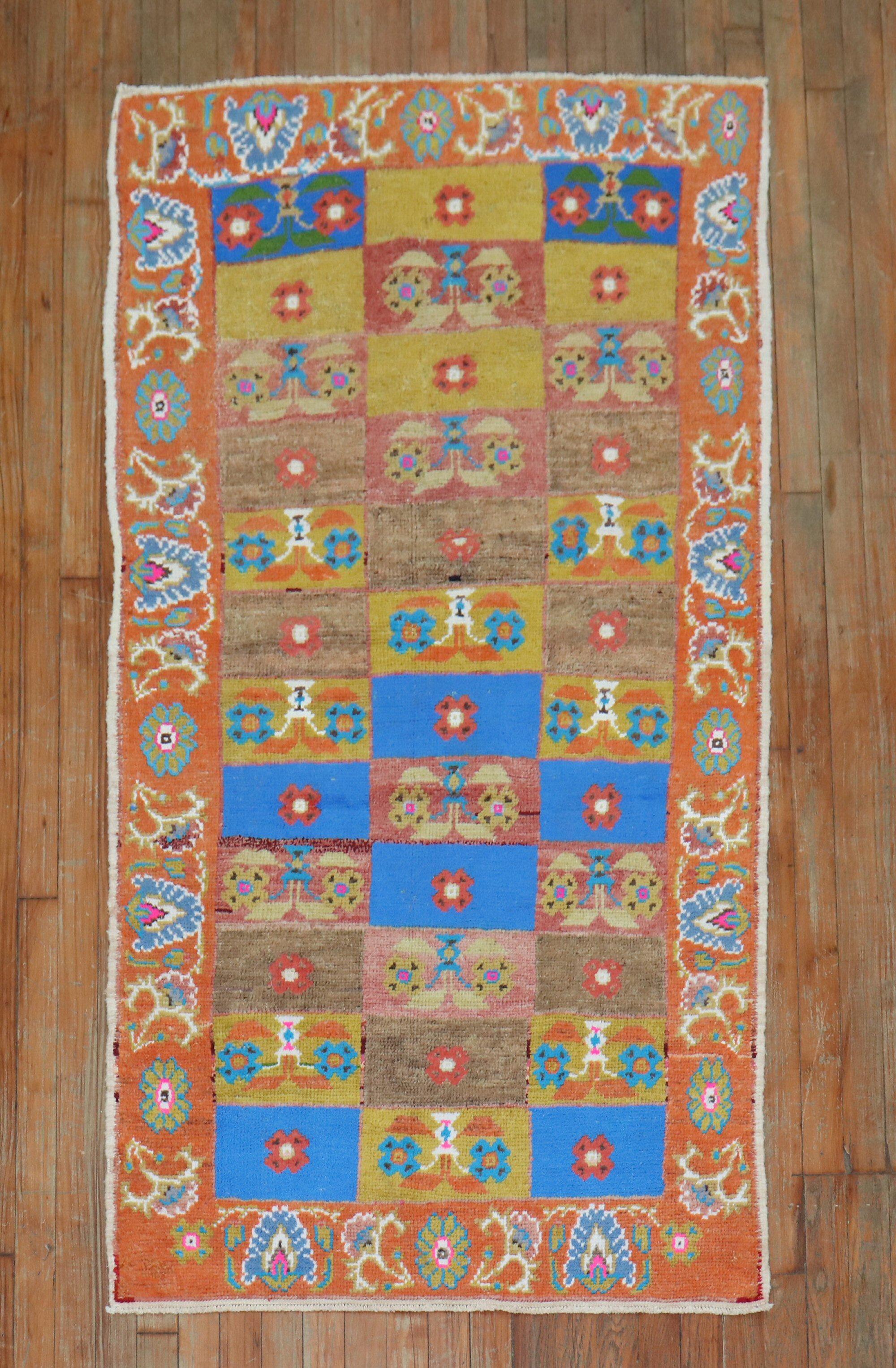 Hand-Knotted Funky Pair of Turkish Anatolian Rugs, Mid-20th Century For Sale