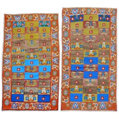 Paire de tapis turcs d'Anatolie funky, milieu du 20e siècle