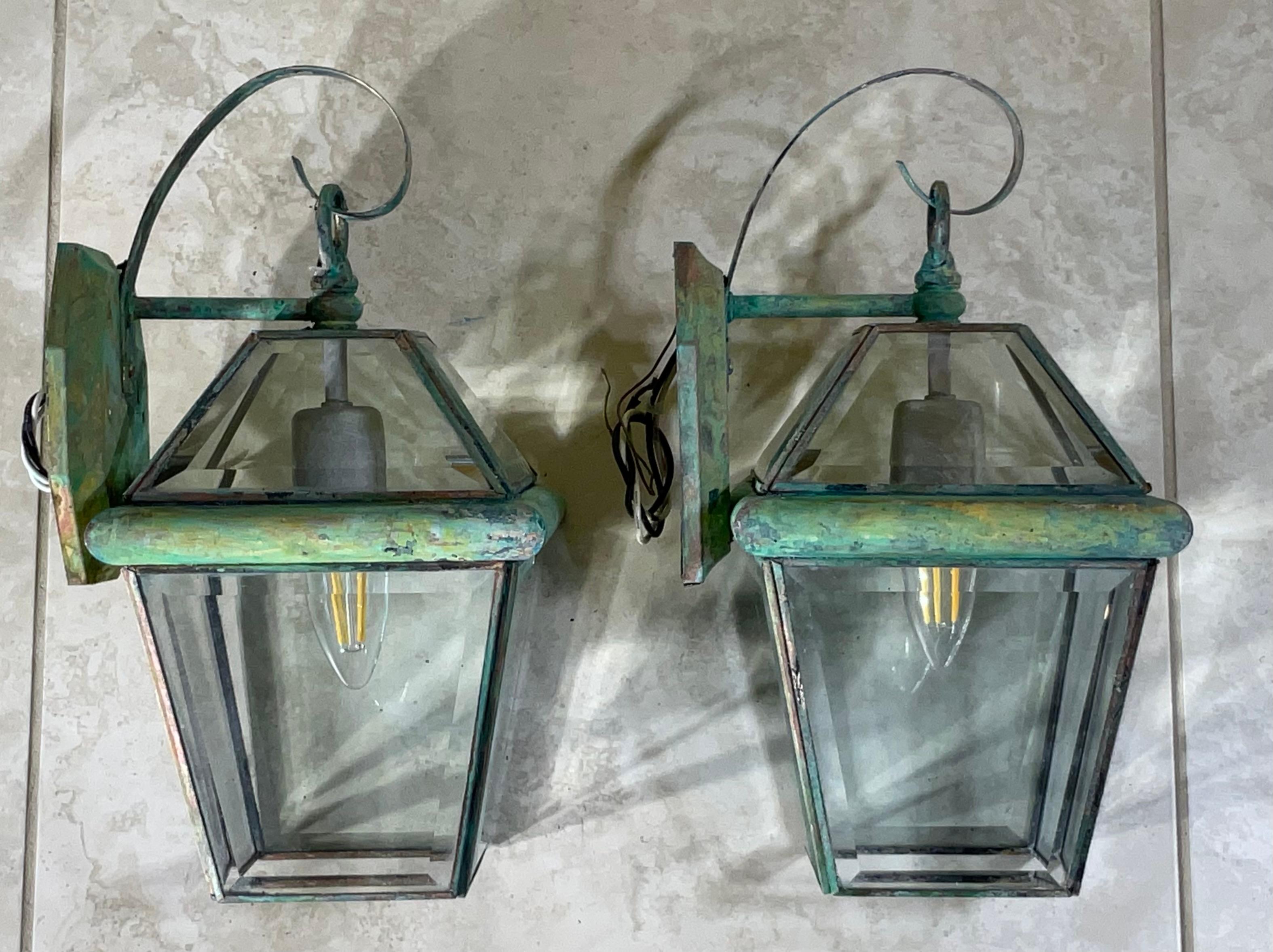 XX secolo Coppia di lanterne vintage in ottone massiccio - 7 