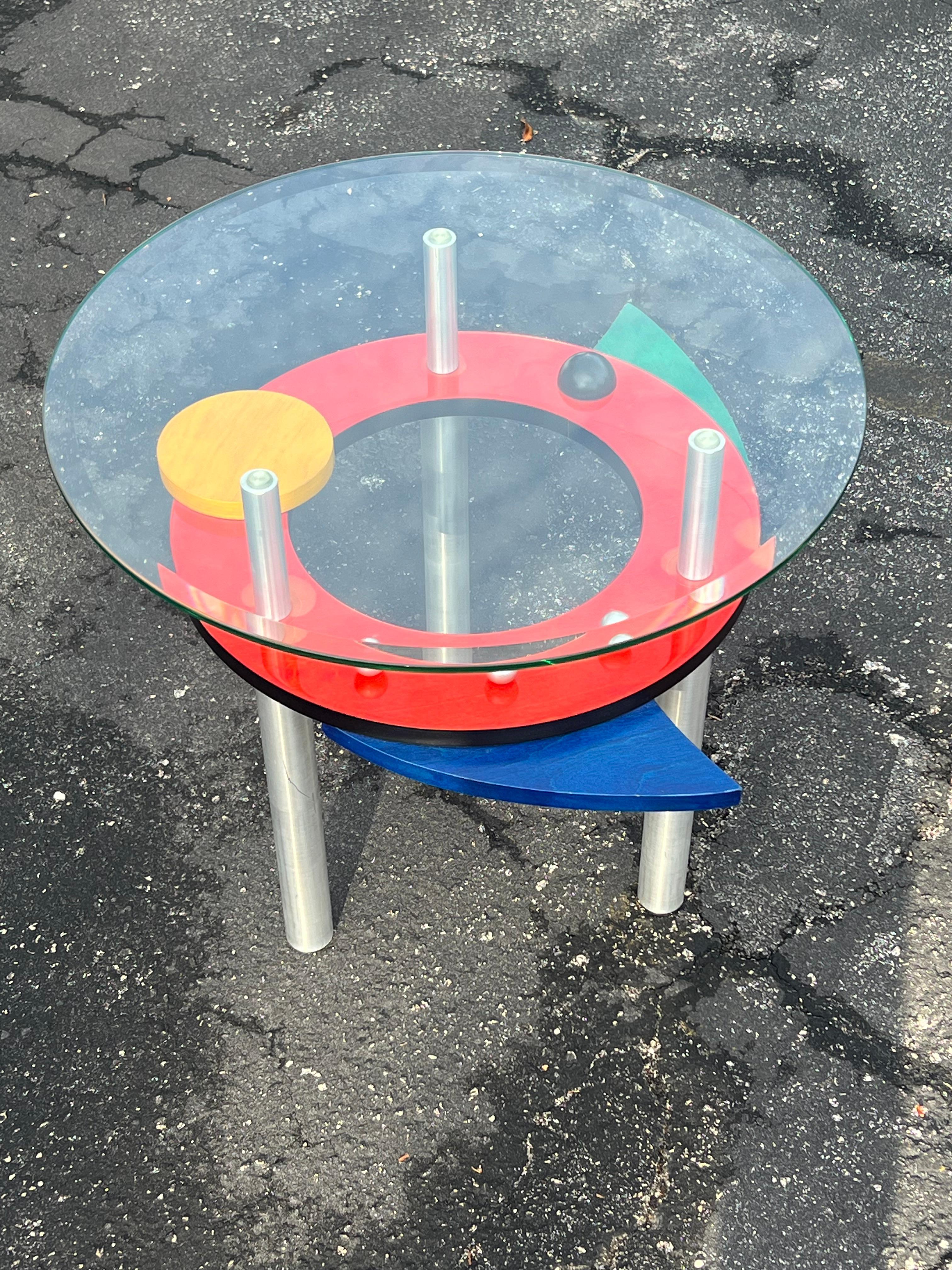 Aluminum Funky Post Modern Colorful Side Table ca' 1990 For Sale