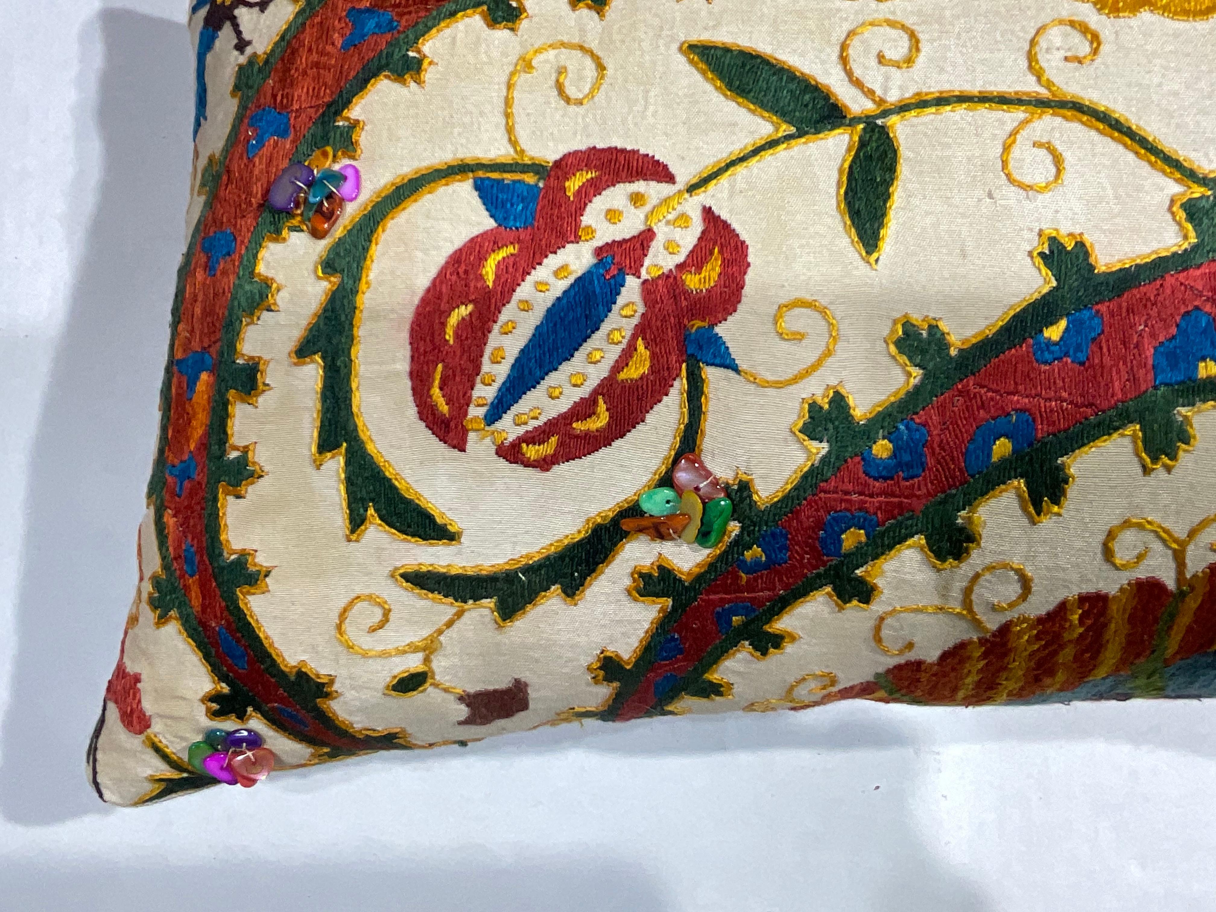 Hand-Crafted Funky Single Vintage Suzani Pillow