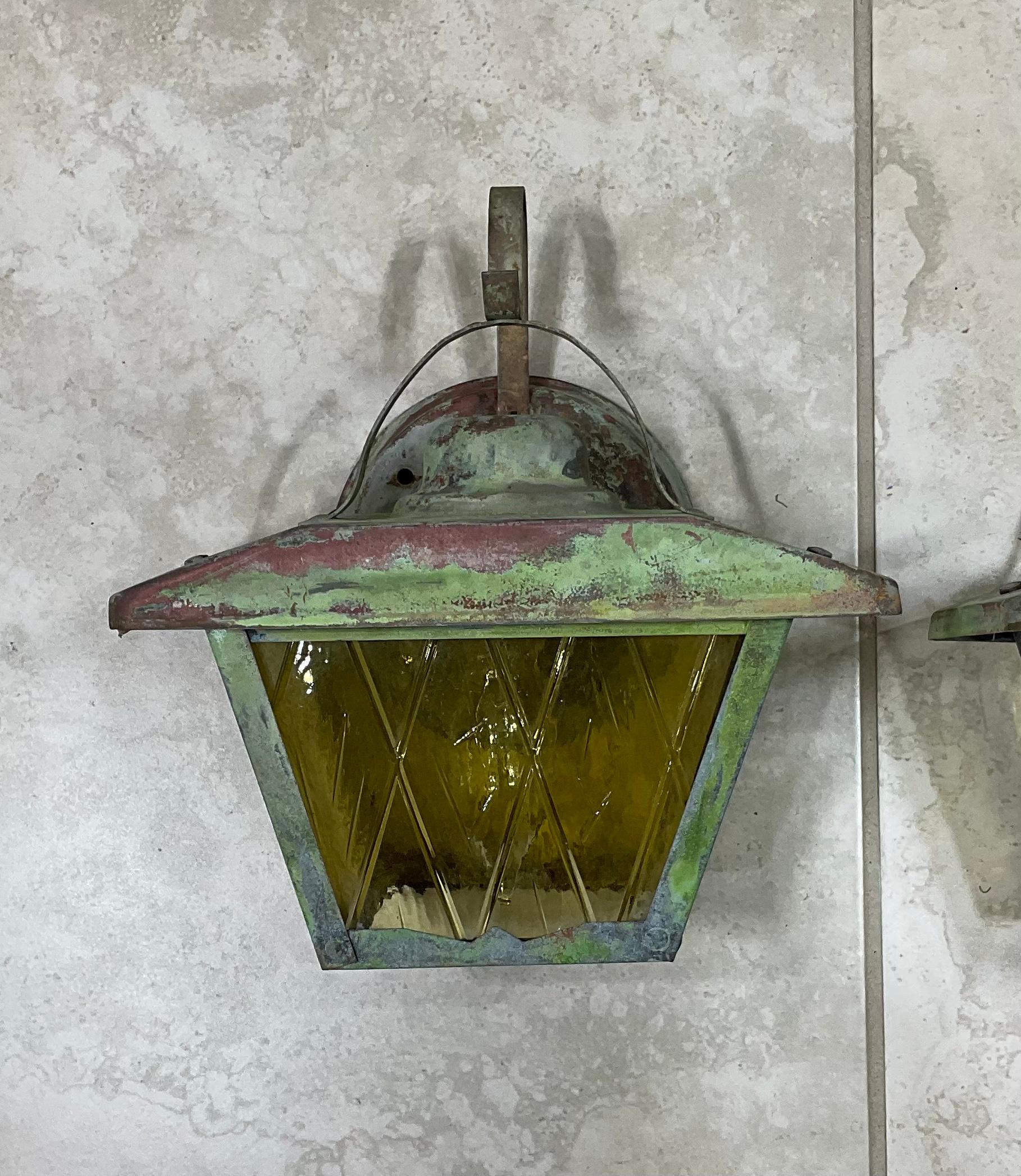 Hand-Crafted Funky Small Pair of Vintage Brass Wall Lantern For Sale
