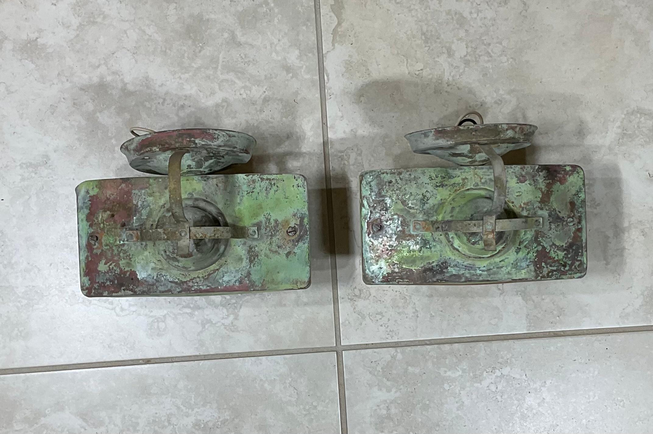 Funky Small Pair of Vintage Brass Wall Lantern For Sale 2