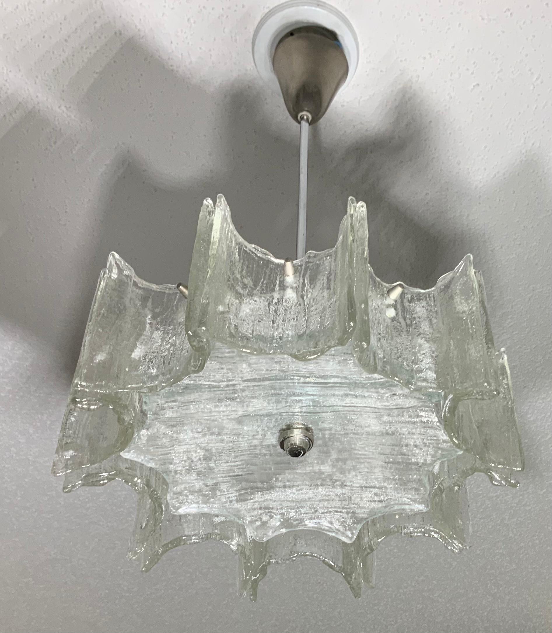 Funky Texture Glass Vintage Chandelier For Sale 1