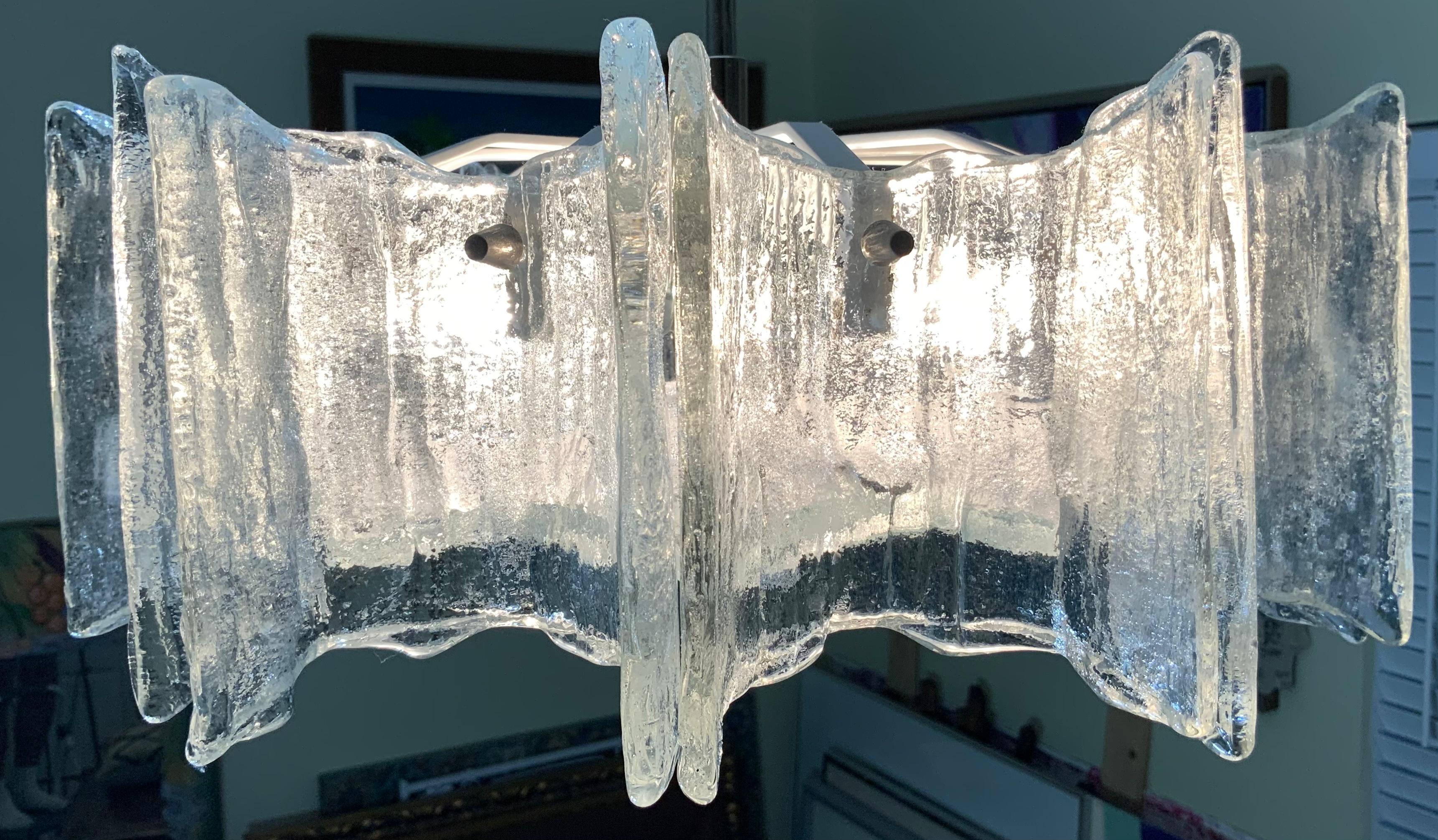 Funky Texture Glass Vintage Chandelier In Good Condition For Sale In Delray Beach, FL