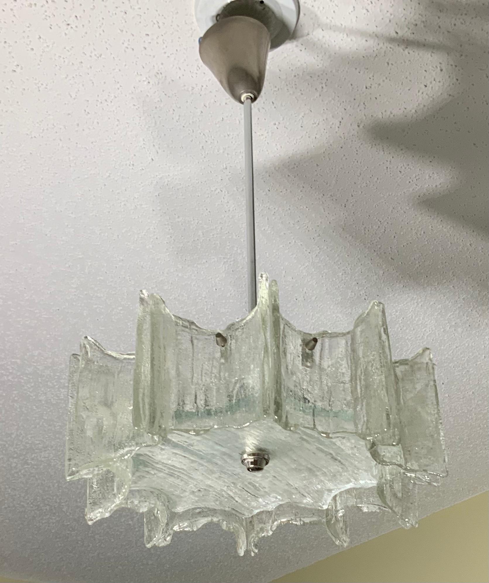 Art Glass Funky Texture Glass Vintage Chandelier For Sale