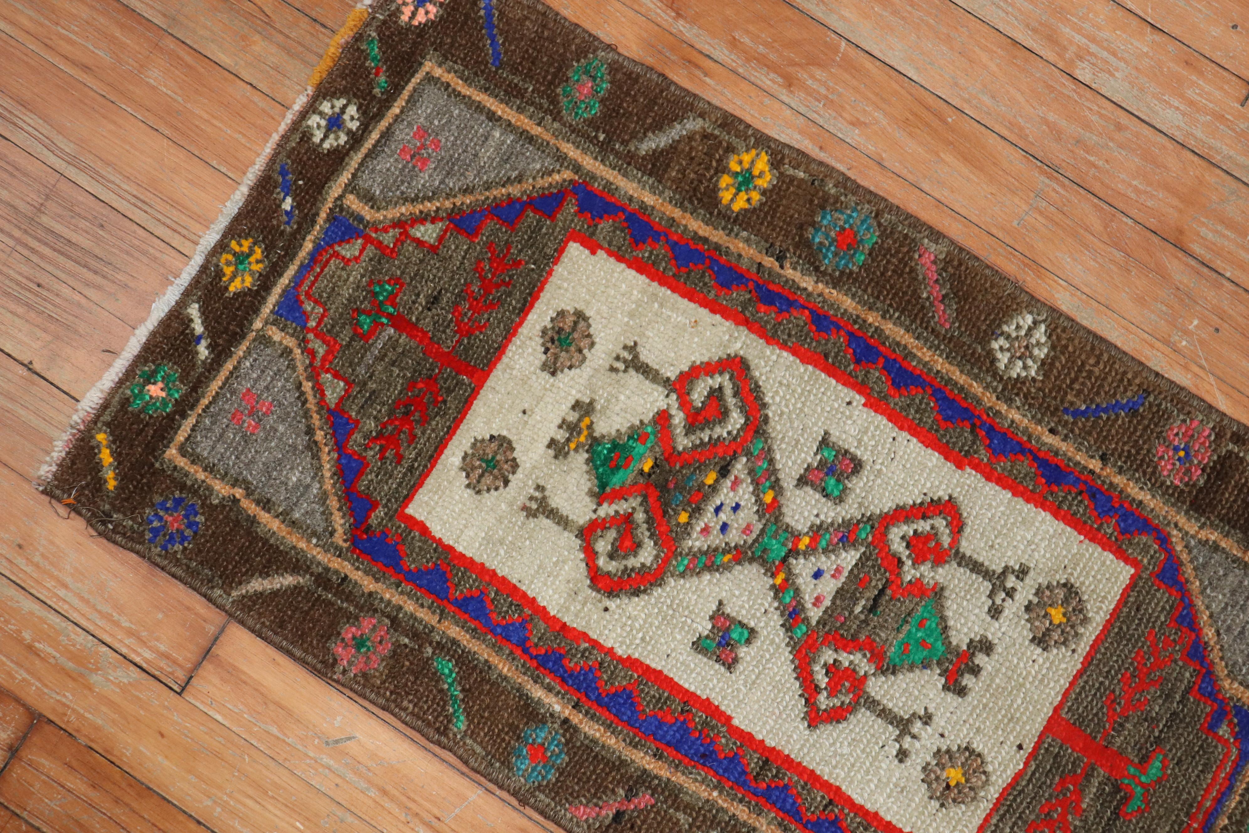 Wool Funky Tribal Turkish 20th Century Mat Rug For Sale