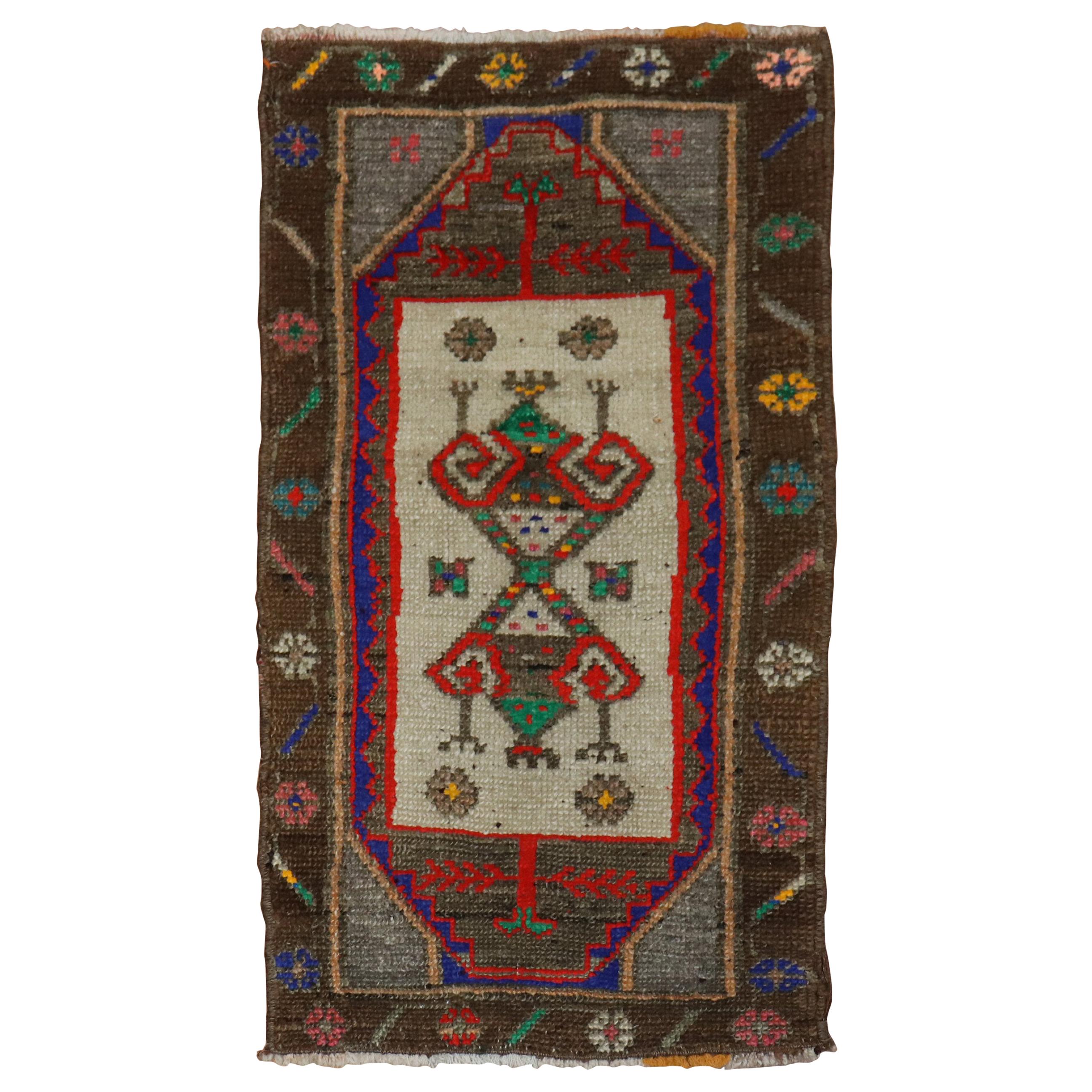 Funky Tribal Turkish 20th Century Mat Rug For Sale